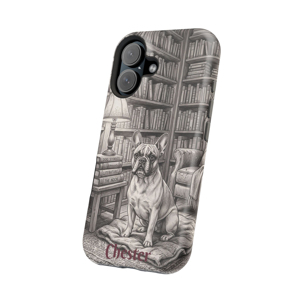 Personalized French Bulldog Library Study Phone Case — Wireless Charging Cover