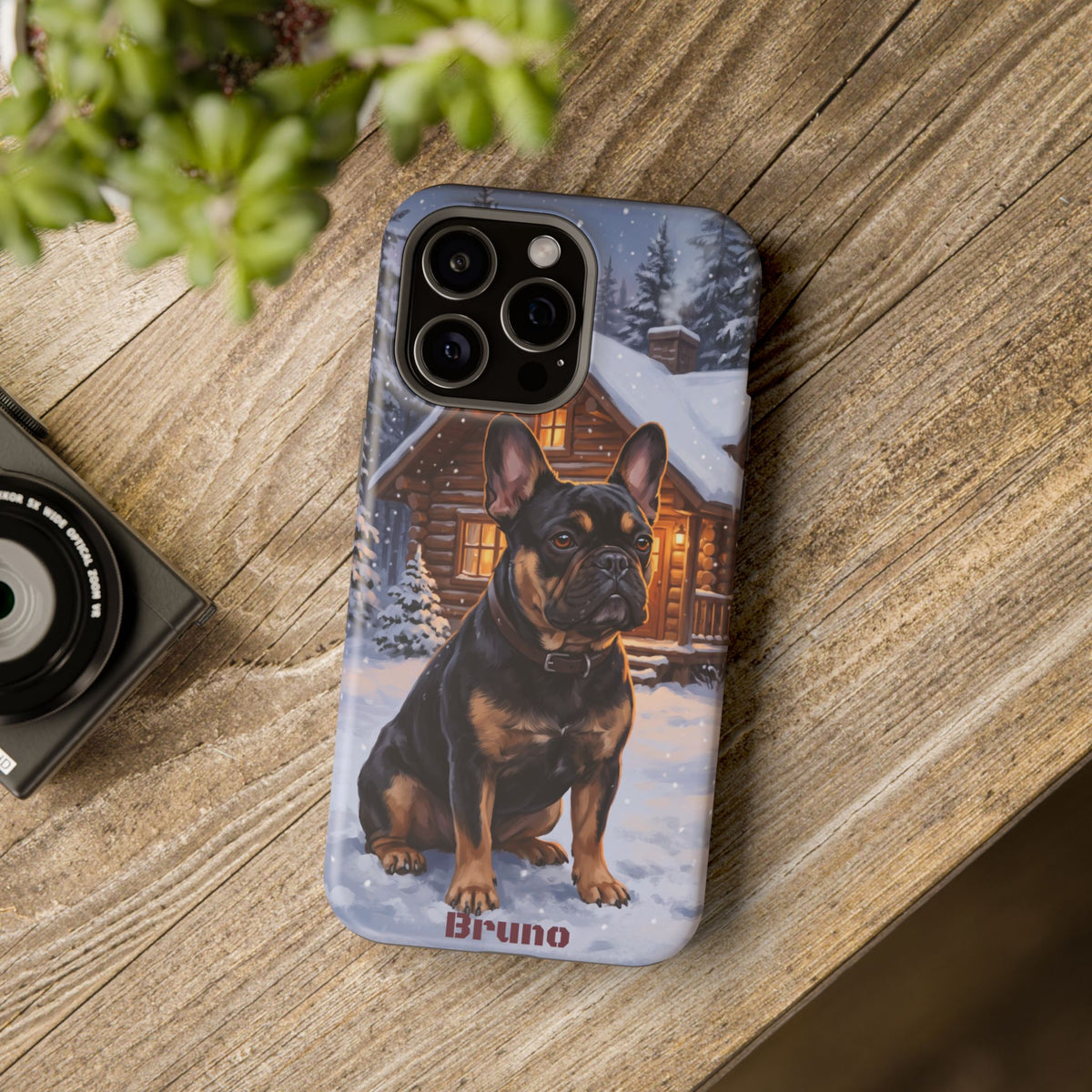Personalized French Bulldog Cozy Cabin Phone Case — Wireless Charging Cover