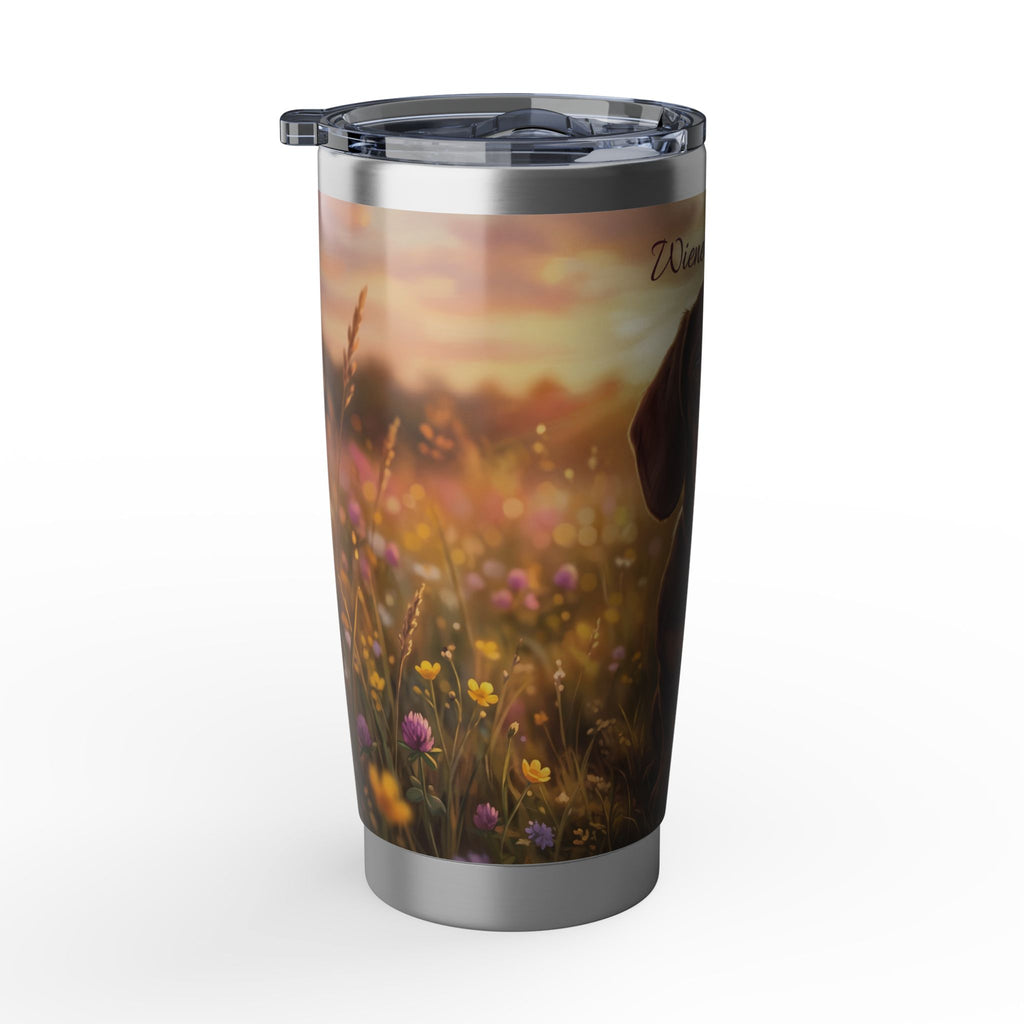 Dachshund Tumbler Personalized – 20 oz Stainless Steel Travel Mug with Custom Name, Chocolate & Tan Meadow Design