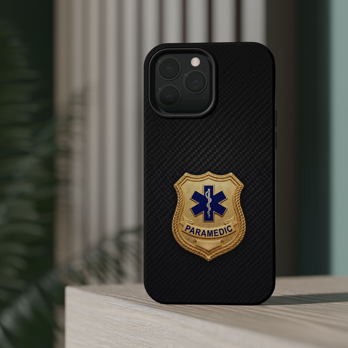 Gold Paramedic Badge Black Phone Case — Magnetic Wireless Charging Cover