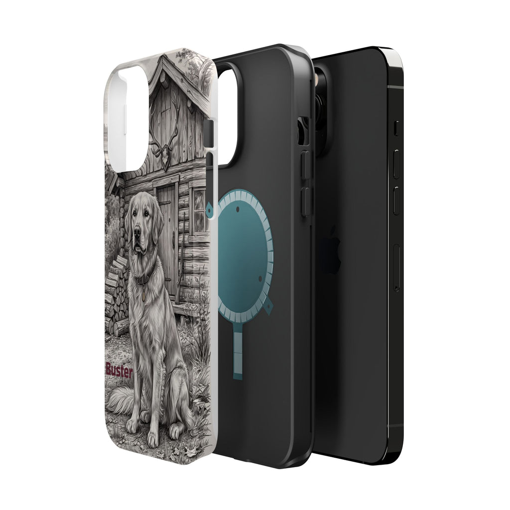 Personalized Golden Retriever Cabin Porch Phone Case — Wireless Charging Cover