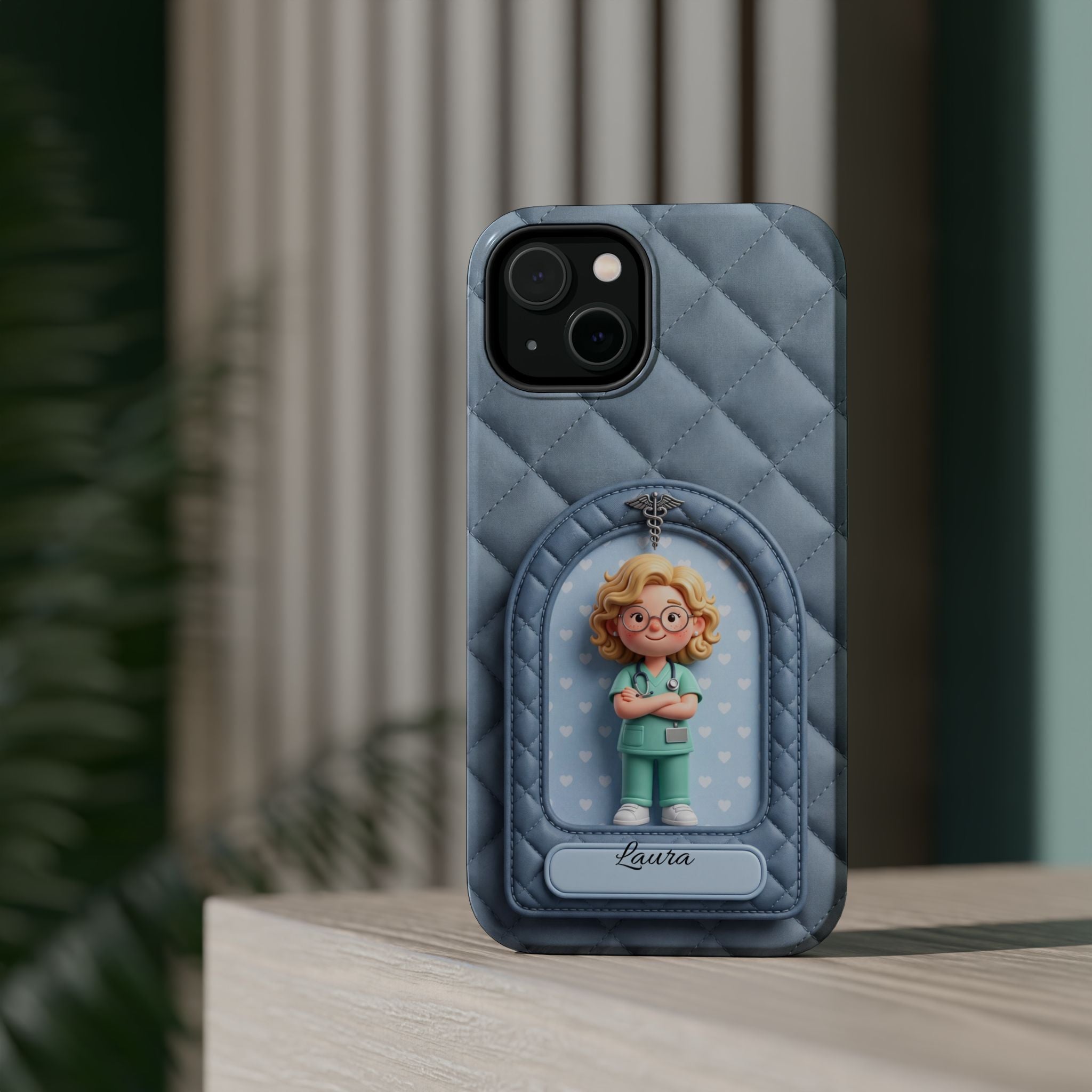 Personalized Quilted Nurse Phone Case — Wireless Charging Cover