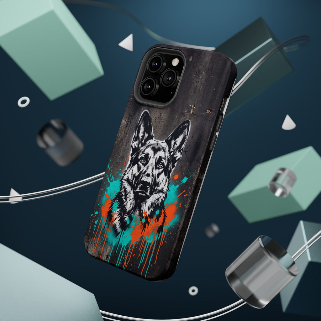 German Shepherd Phone Case | Graffiti Street Art — Tough Magnetic Case with Wireless Charging