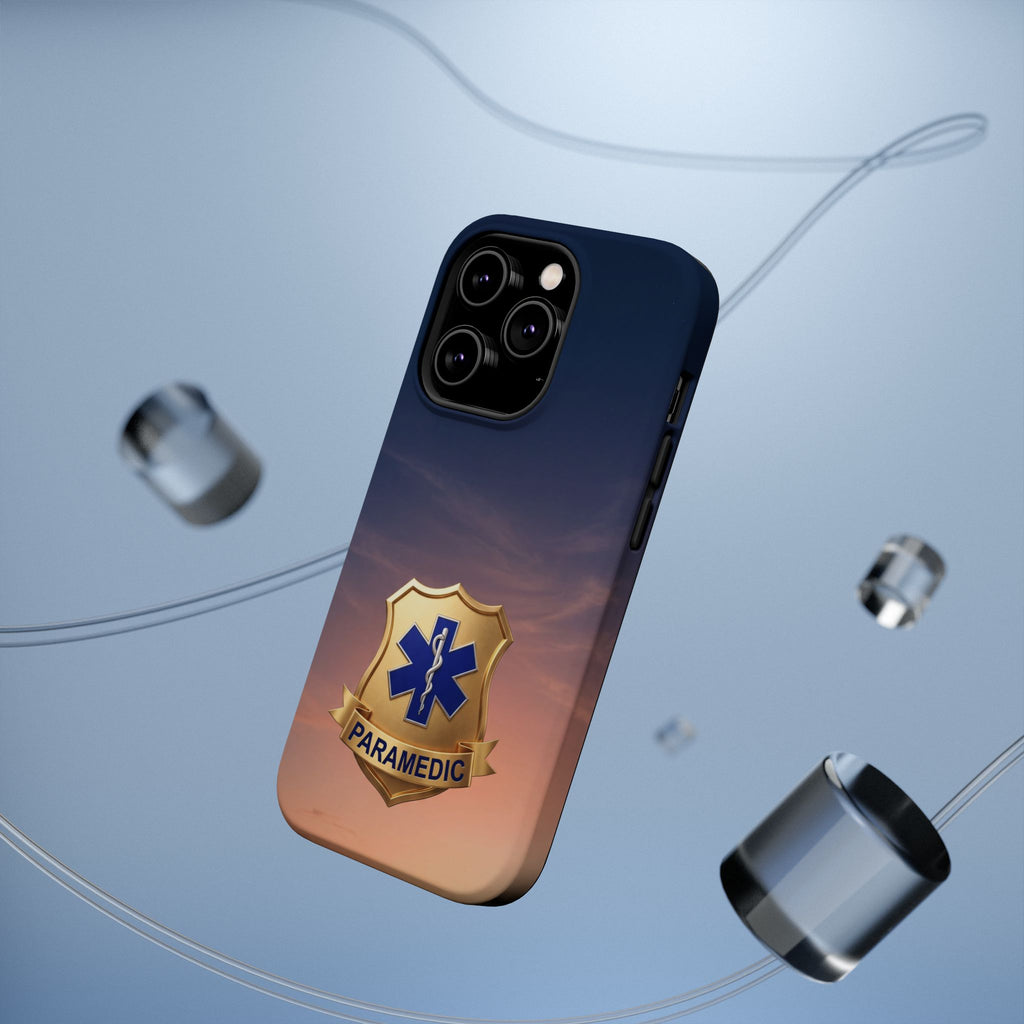 Gold Paramedic Badge Sunset Sky Phone Case — Magnetic Wireless Charging Cover