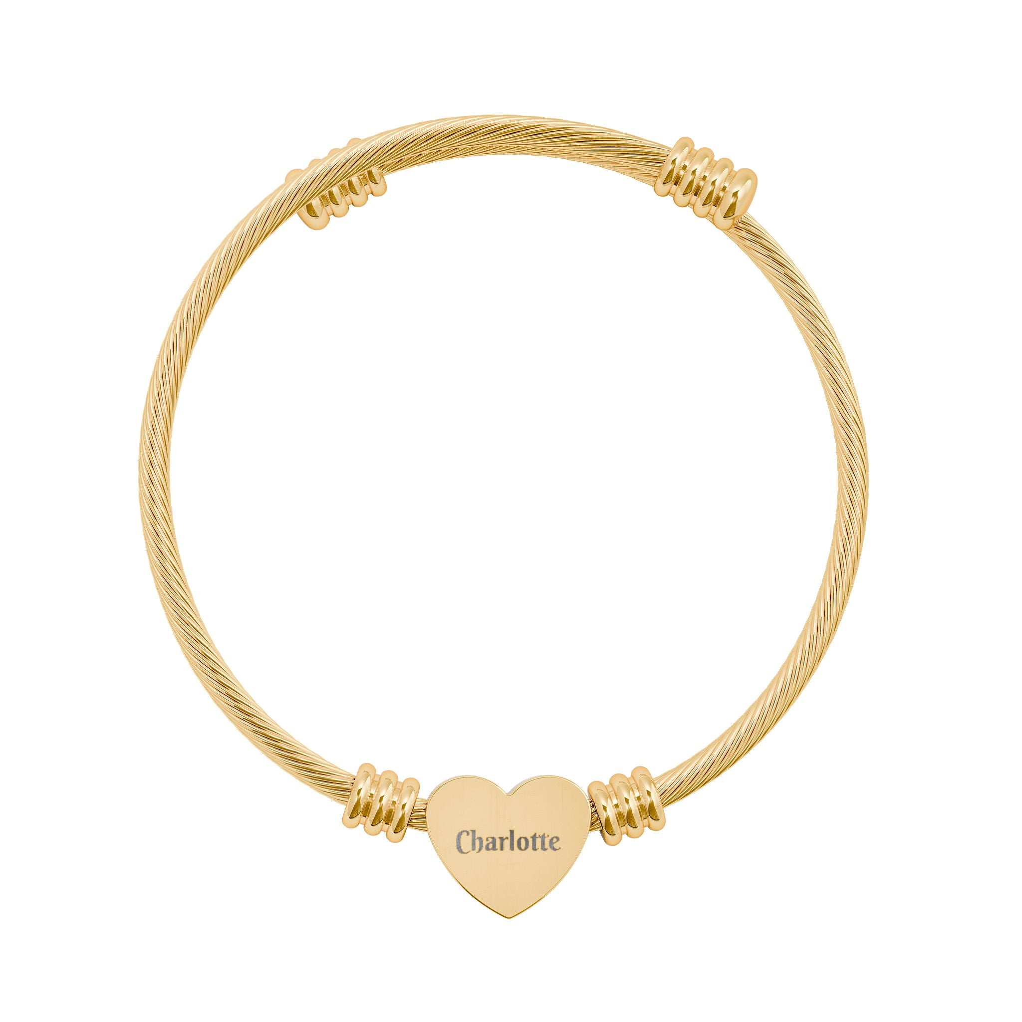 Heart Engraved Cuff Bracelet  — Personalized Heart Bangle - Silver or Gold
