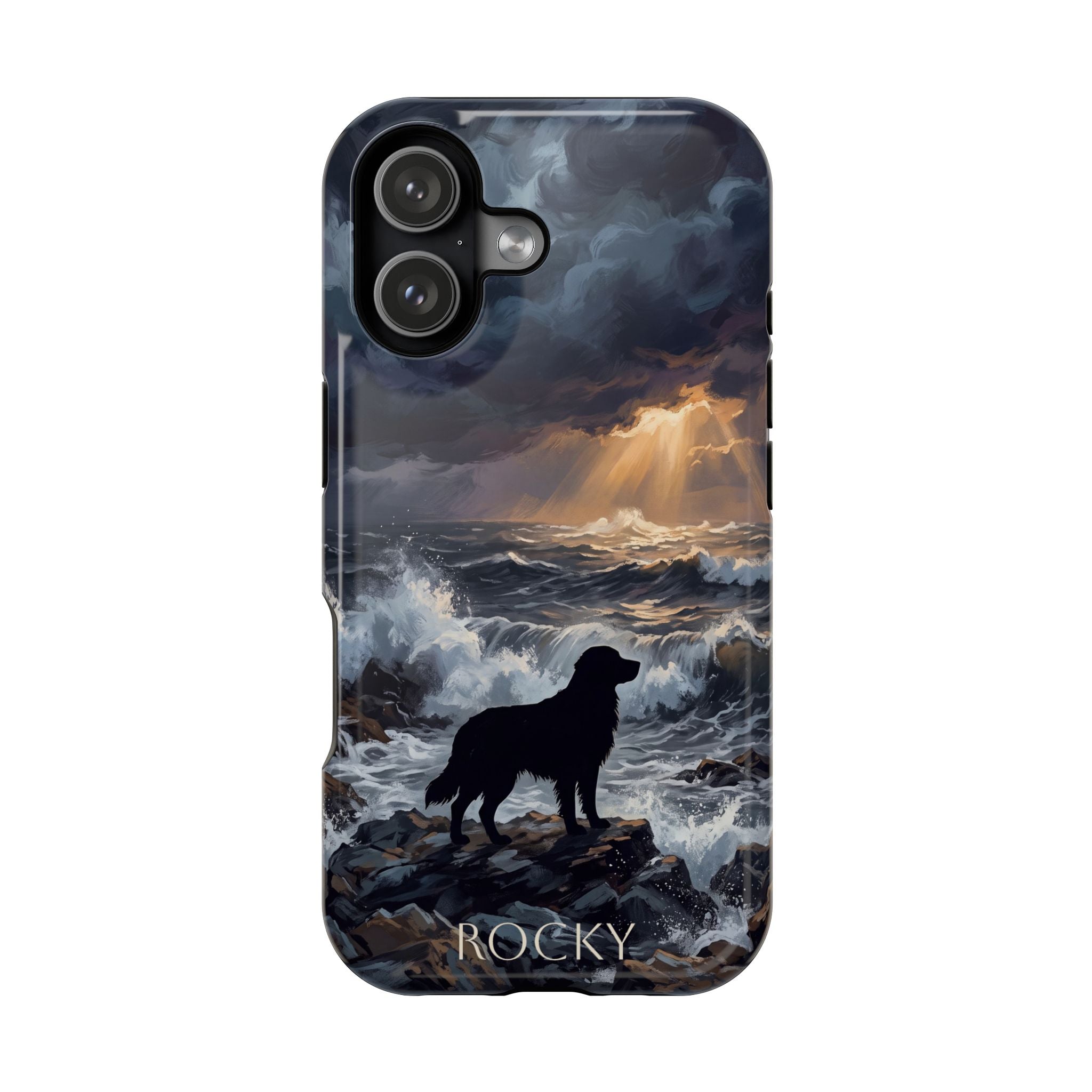Personalized Golden Retriever Stormy Sea Phone Case — Wireless Charging Cover