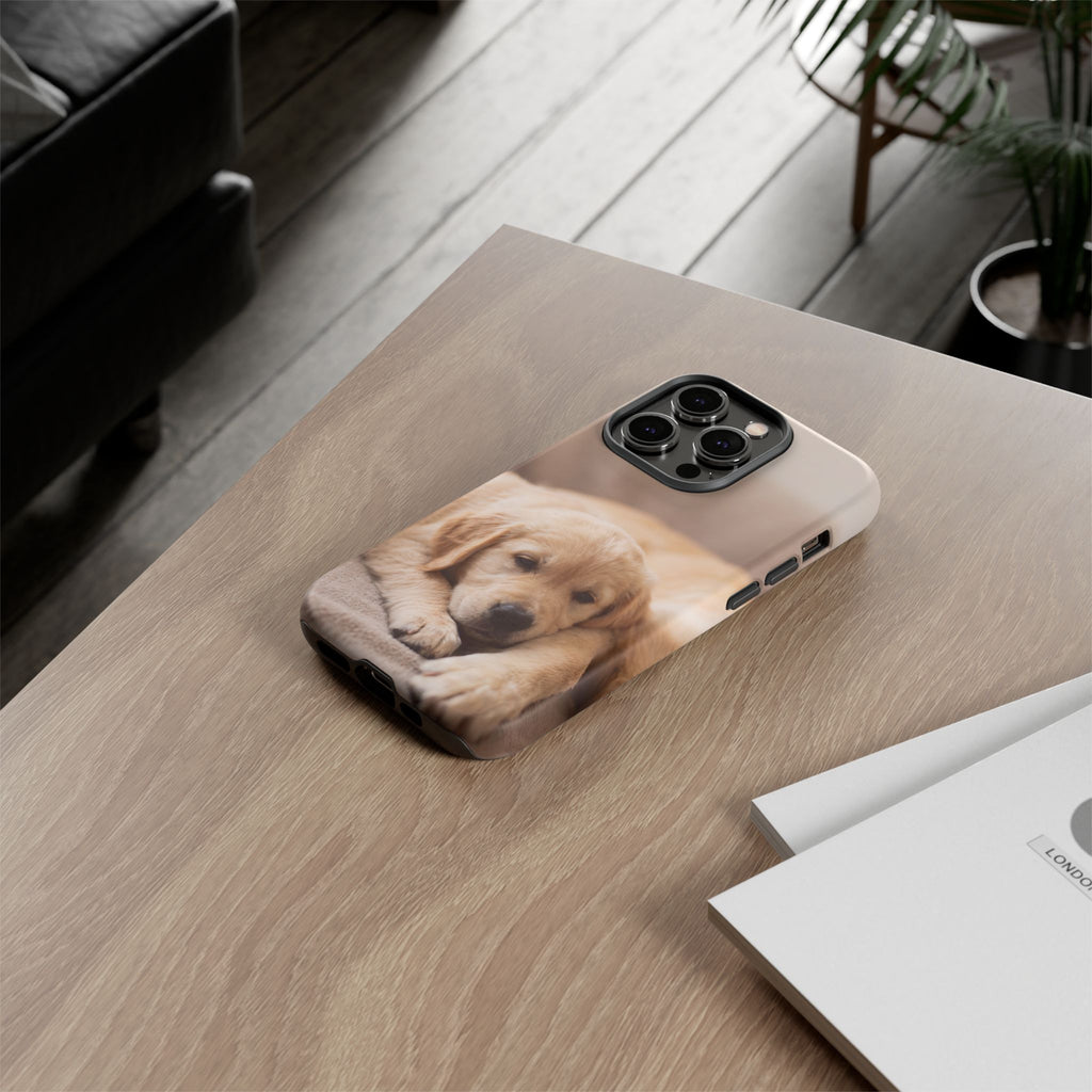Sleepy Golden Retriever Puppy Phone Case | Cozy Cuddly Puppy Portrait | Samsung & iPhone