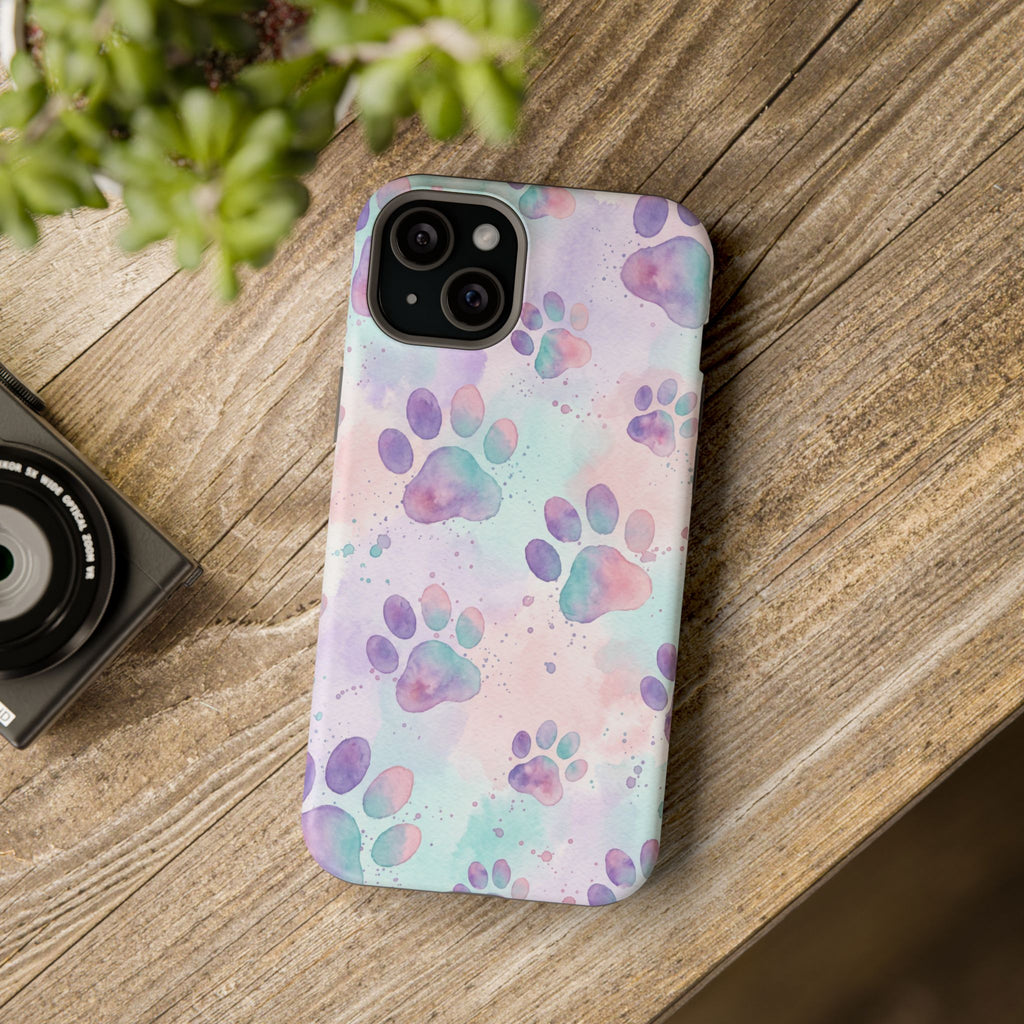 Watercolor Paw Print Phone Case — Impact-Resistant Wireless Charging Cover