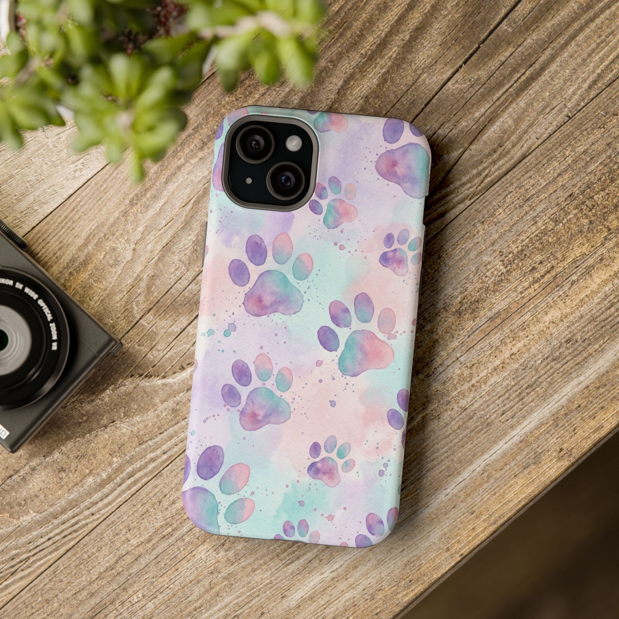 Watercolor Paw Print Phone Case — Impact-Resistant Wireless Charging Cover