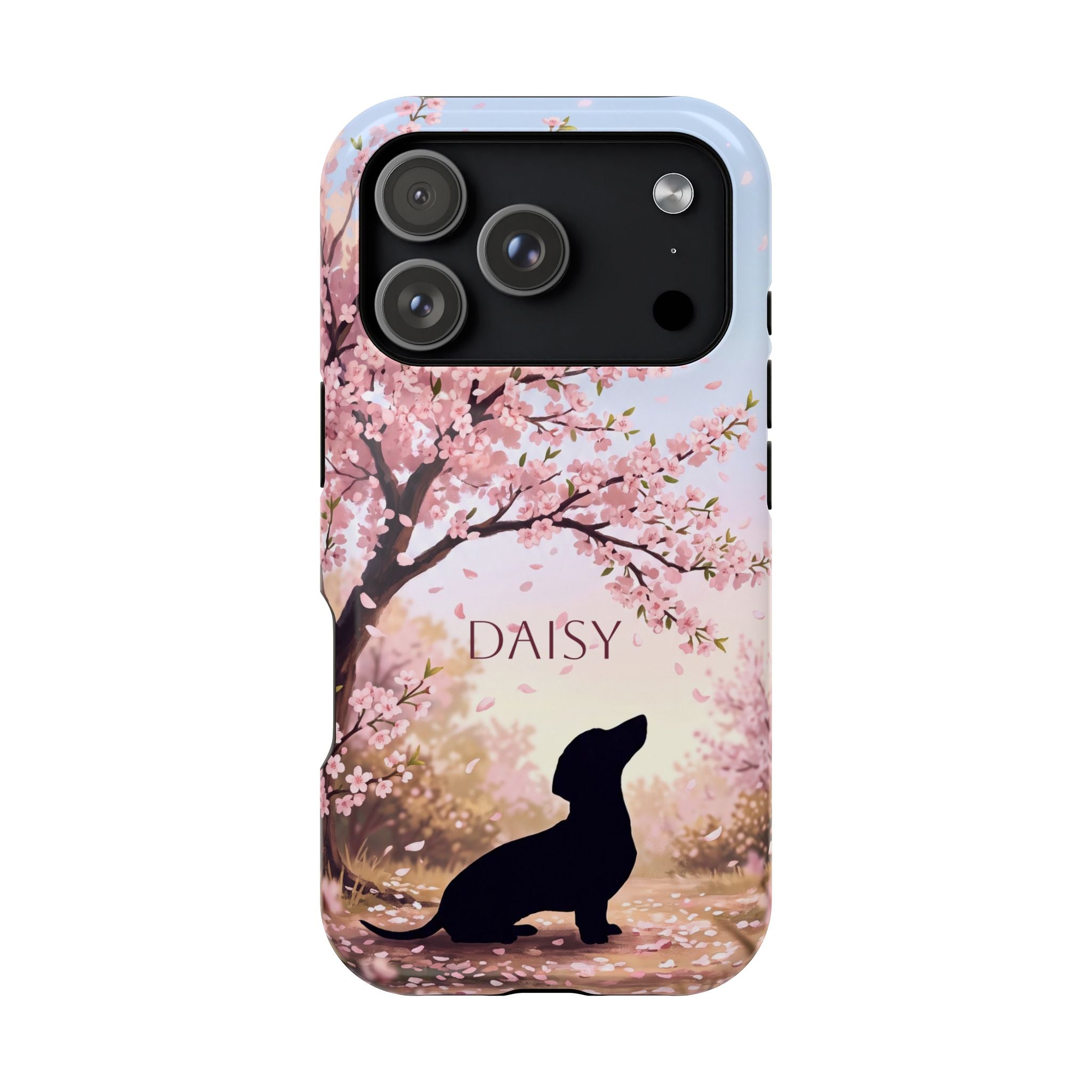 Personalized Dachshund Cherry Blossom Phone Case — Wireless Charging Cover