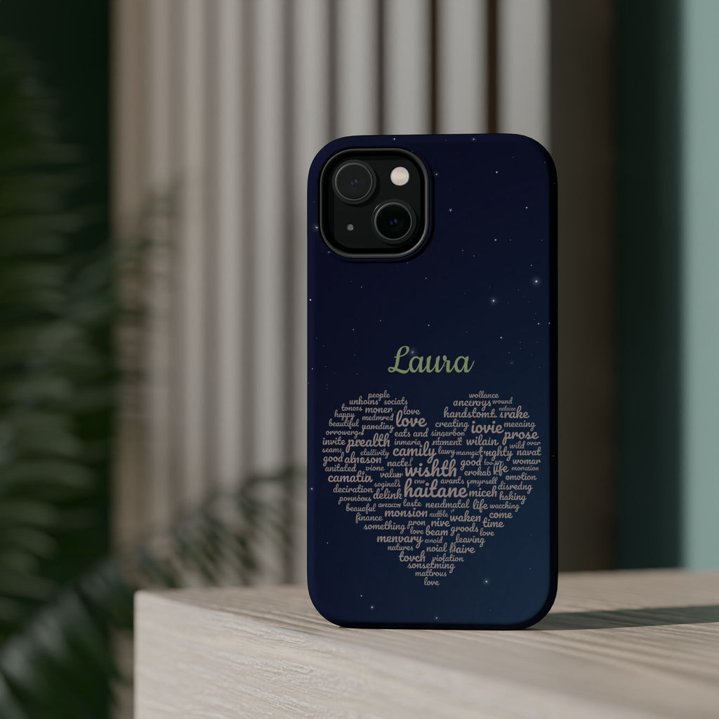 Personalized Teacher Heart Word Art Phone Case — Navy Wireless Charging Cover