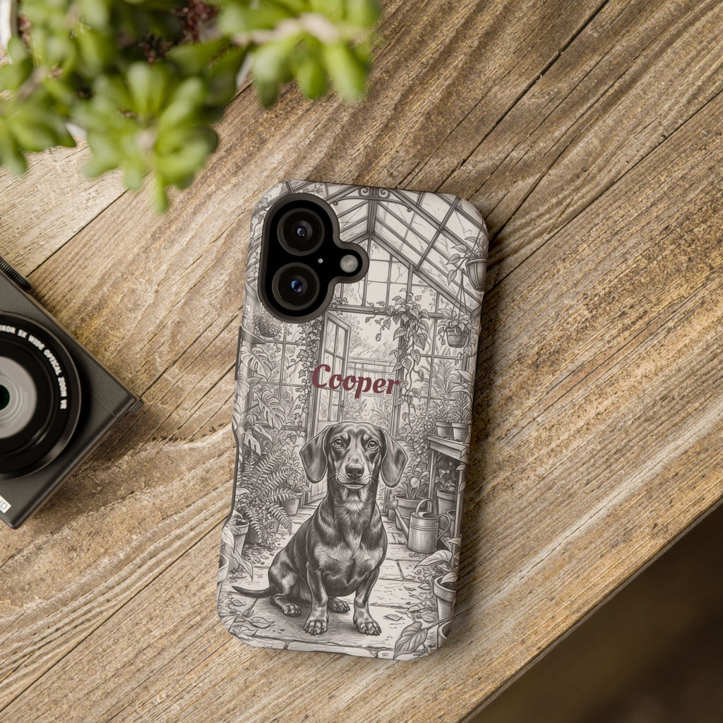 Personalized Dachshund Vintage Greenhouse Phone Case — Wireless Charging Cover