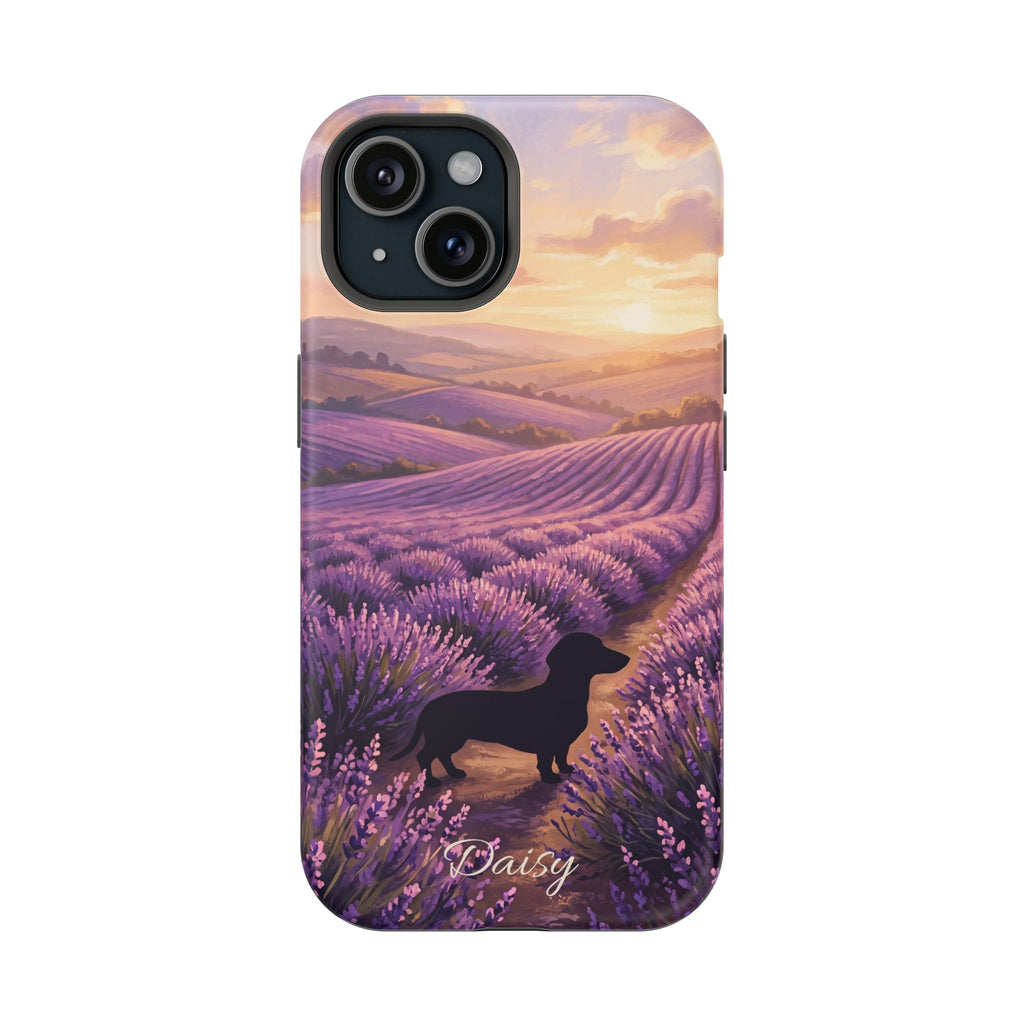 Personalized Dachshund Lavender Field Phone Case — Wireless Charging Cover