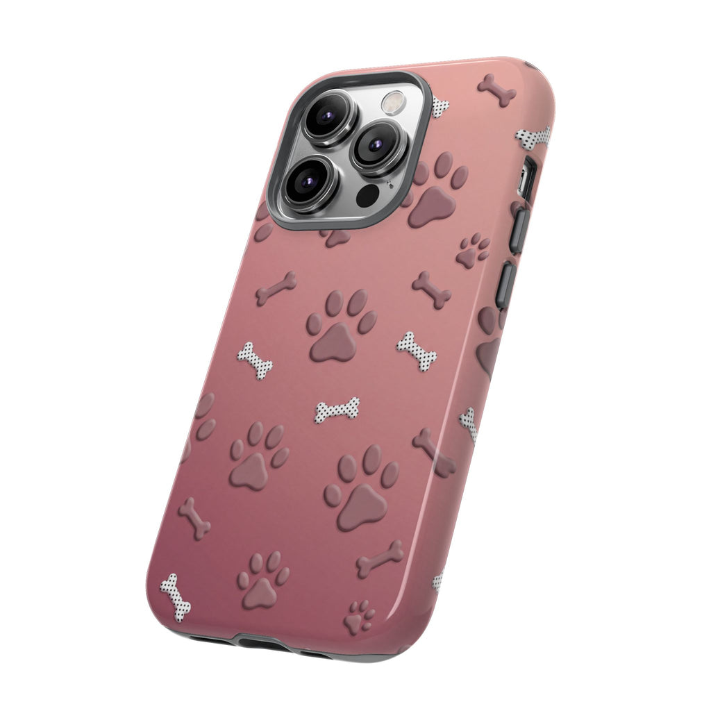 iPhone & Samsung Phone Case | Paw Print & Bone  | Dusty Rose Pattern Case for Frenchie Lovers