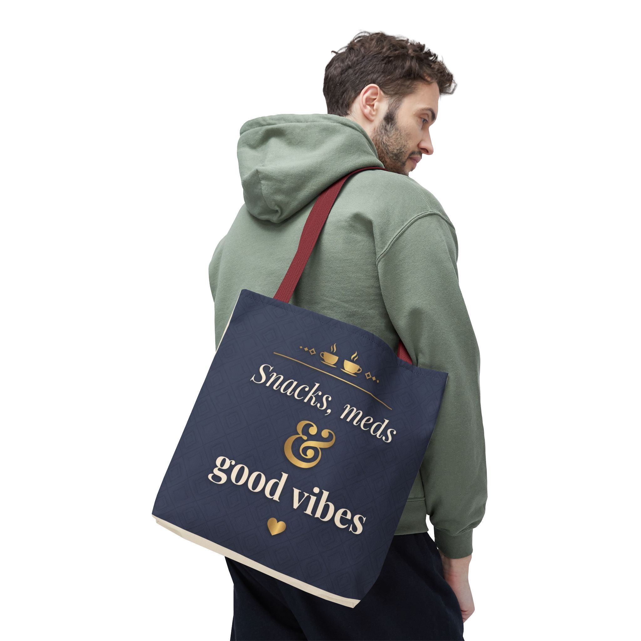 Snacks Meds & Good Vibes Tote | Funny Nurse Gift Tote Bag | Healthcare Worker Humour Gift | Premium Polyester Carry-All