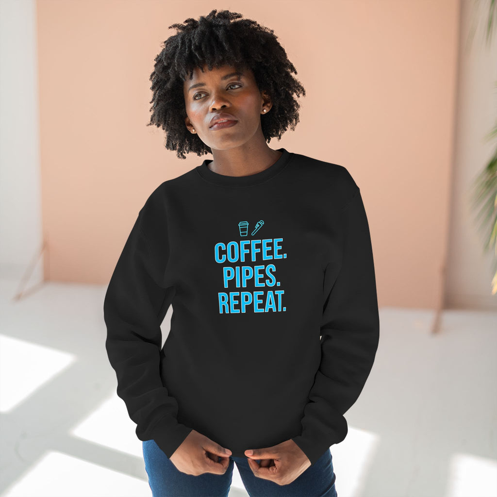 Coffee Pipes Repeat Plumber Sweatshirt | Funny Plumber Gift Crewneck