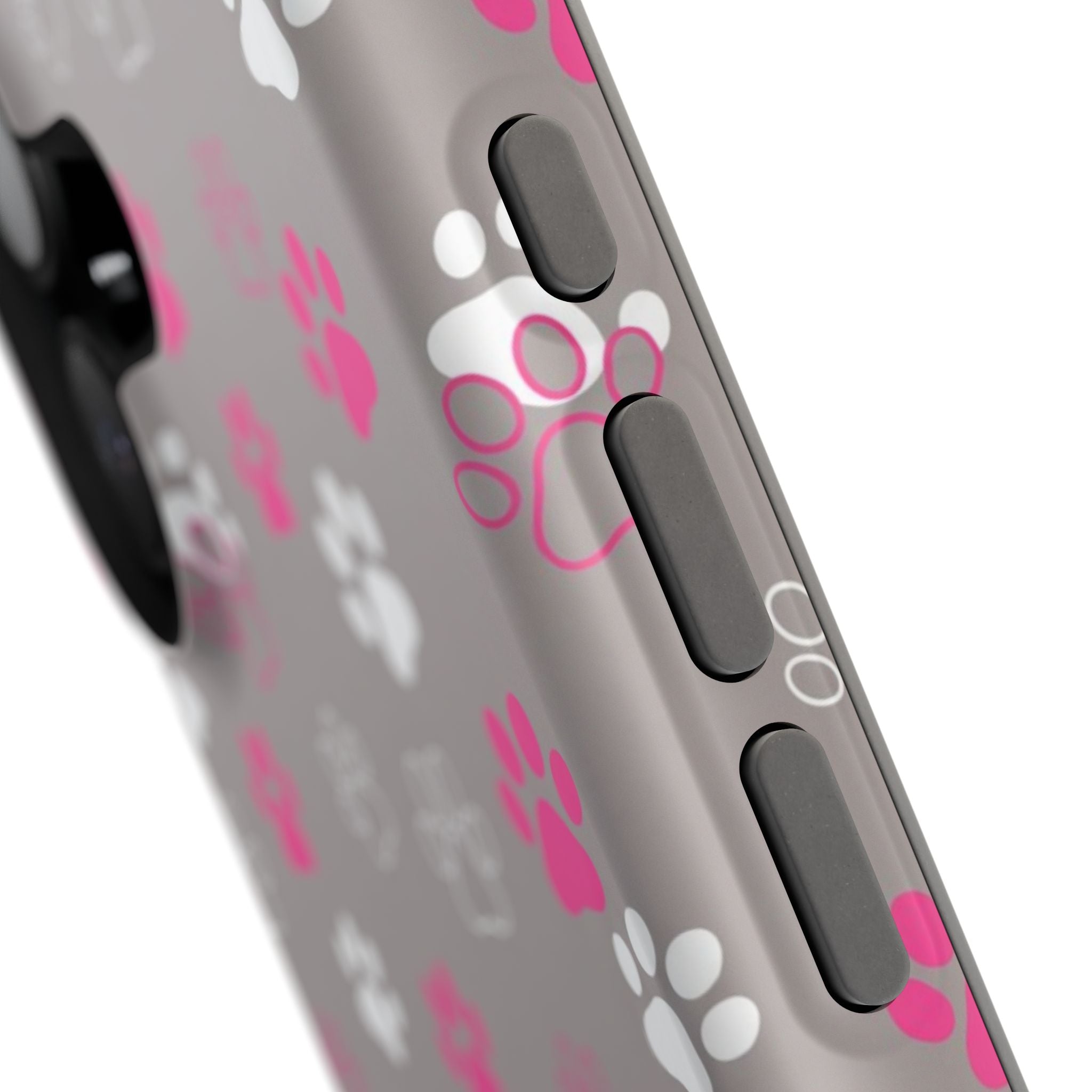 Pink & White Paw Print Phone Case — Impact-Resistant Wireless Charging Cover