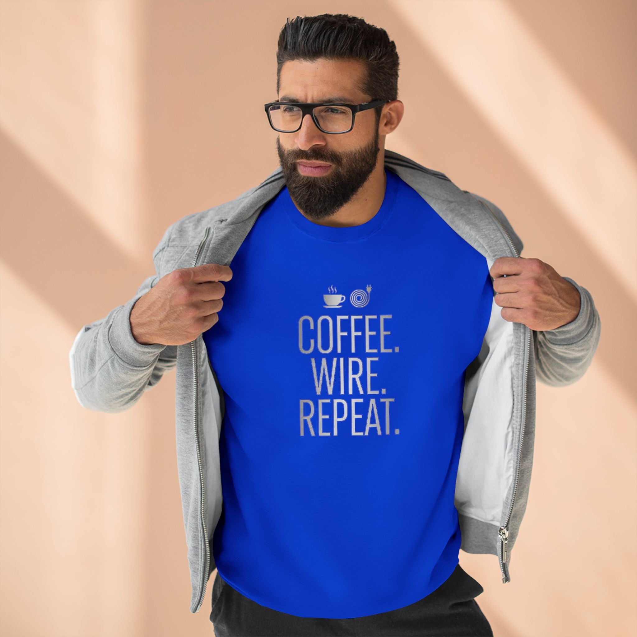 Coffee Wire Repeat Electrician Sweatshirt | Funny Electrician Gift Crewneck