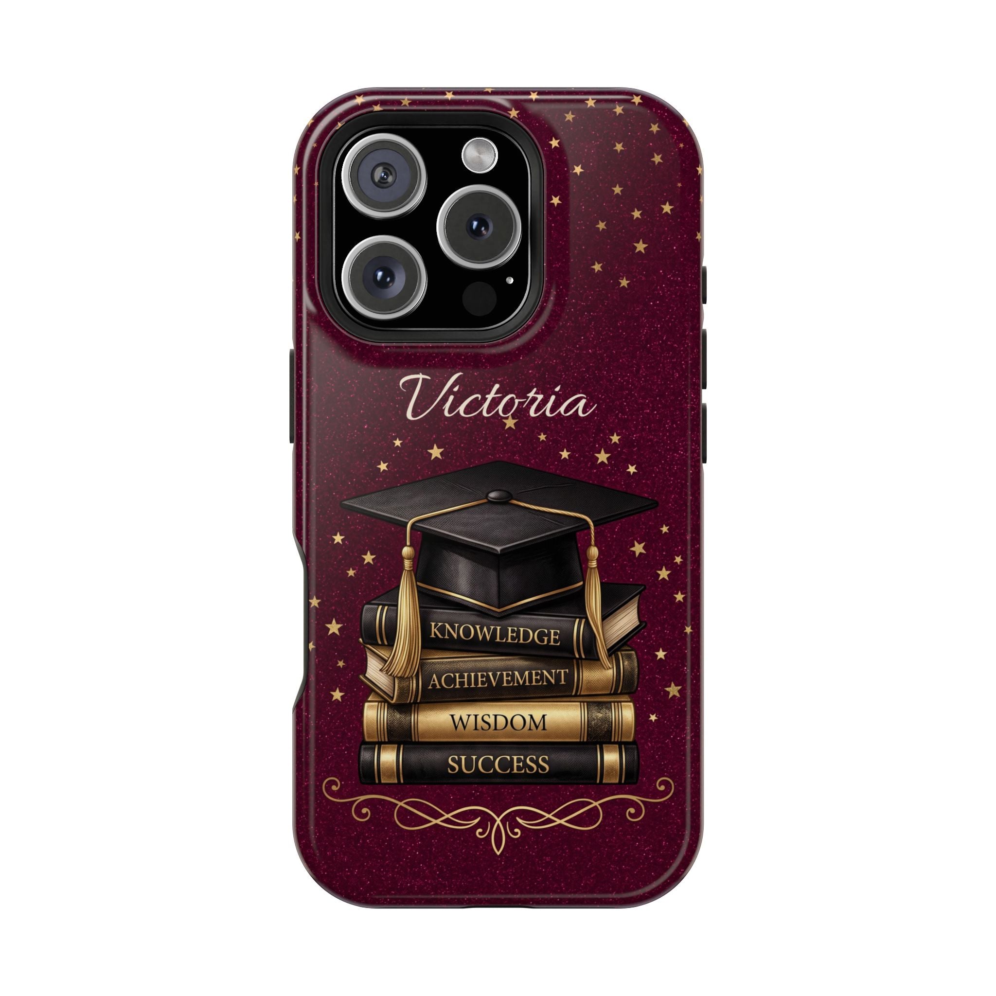 Graduation Cap & Books Personalized Teacher Phone Case — Wireless Charging Cover