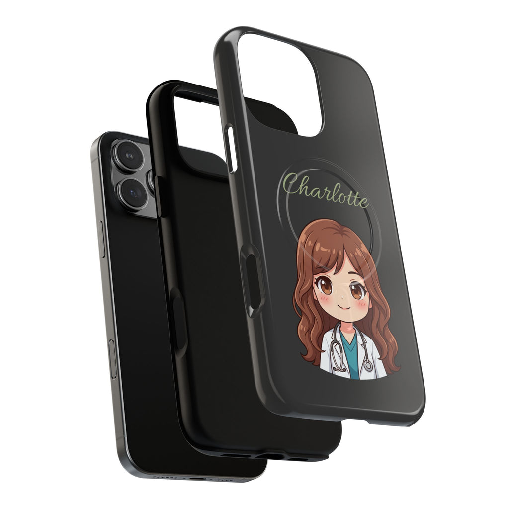 Personalized Tough Magnetic Phone Case | With Custom Name – Cute Illustrated Nurse Character Case for iPhones