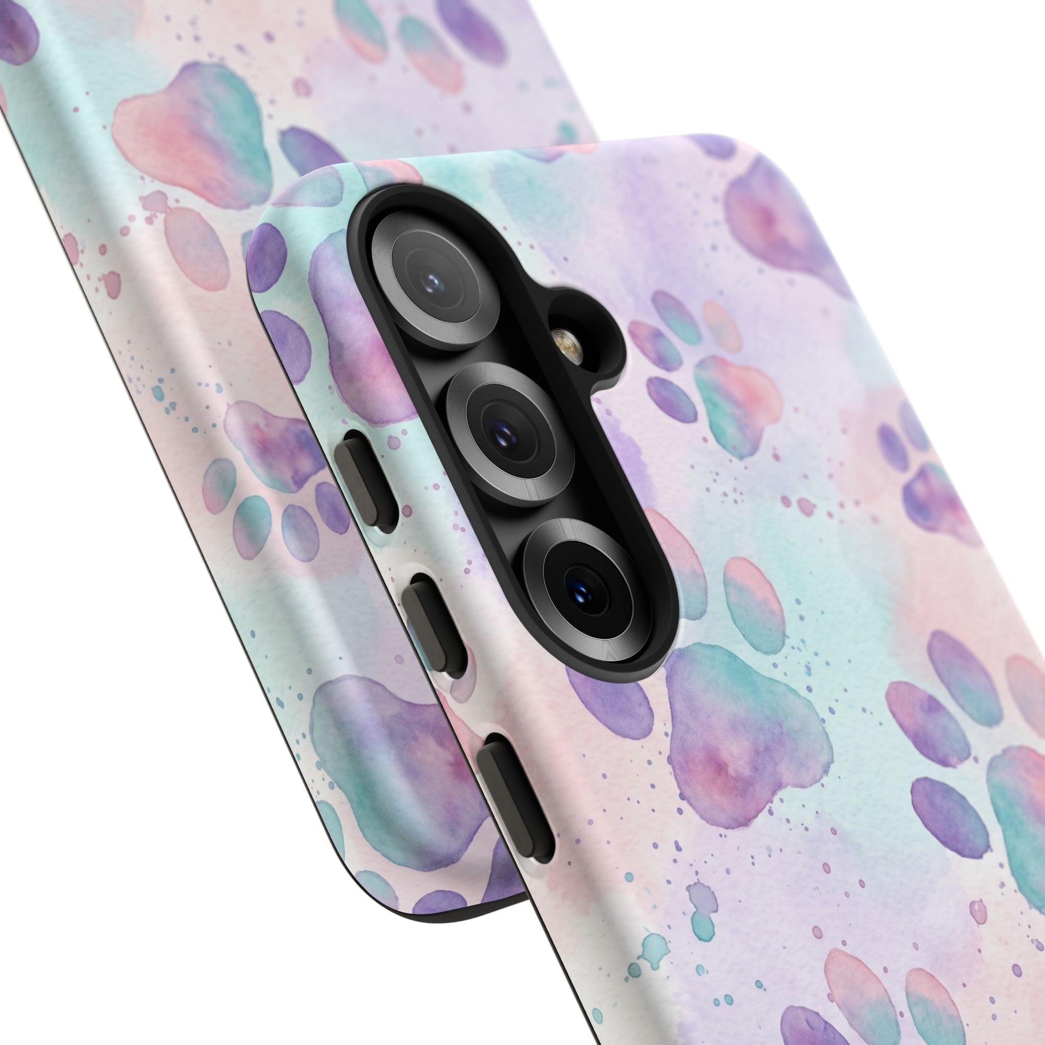 Watercolor Paw Print Phone Case | Pastel Purple, Teal & Pink Artistic Pattern | Samsung & iPhone
