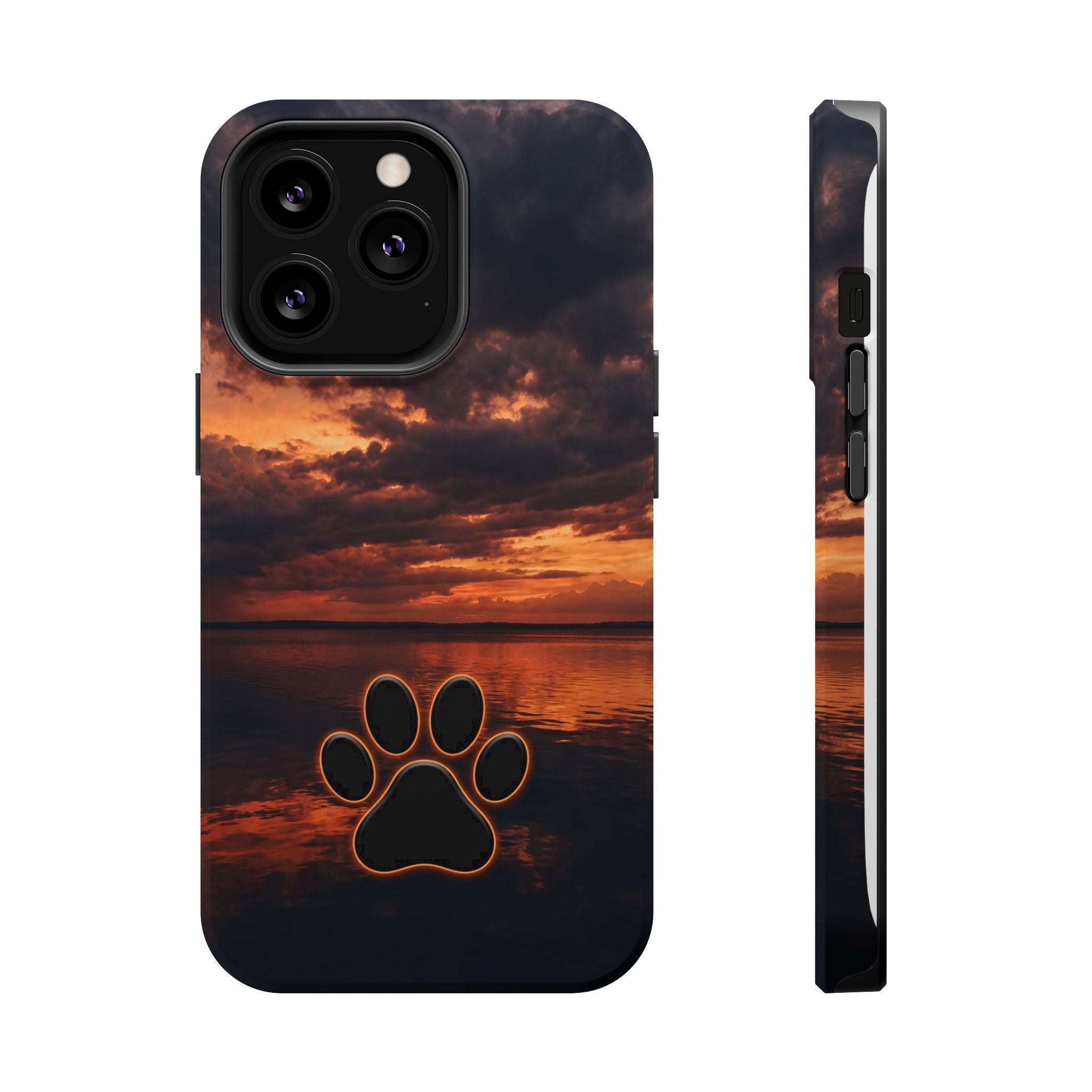 Sunset Paw Print Phone Case — Impact-Resistant Wireless Charging Cover