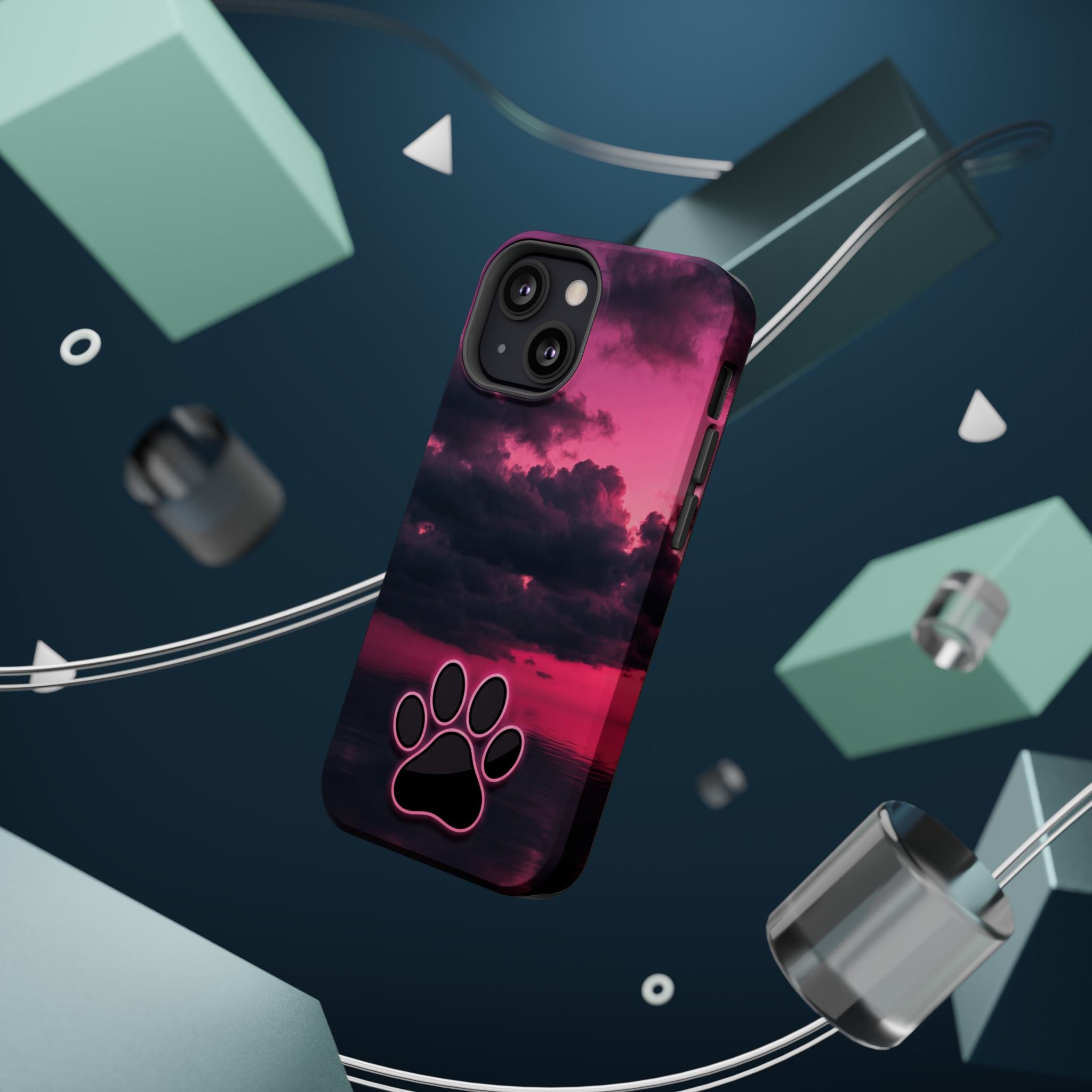Pink Sky Paw Print Phone Case — Impact-Resistant Wireless Charging Cover