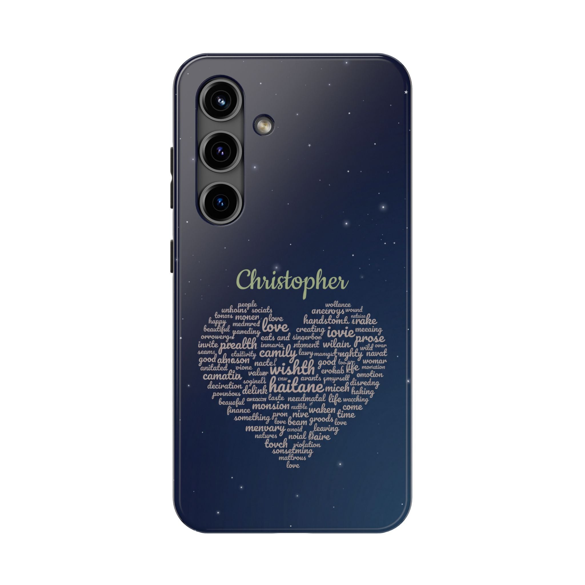 Personalized Teacher Heart Word Cloud Phone Case — Custom Name Starry Design
