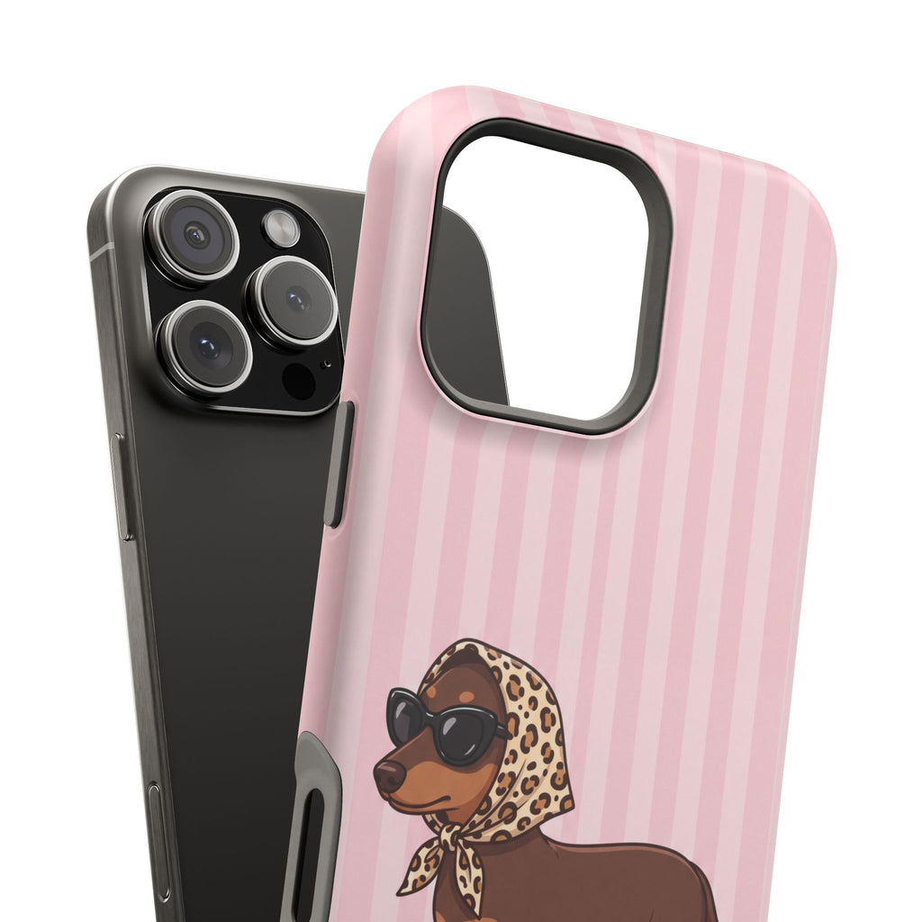 Preppy Dachshund Phone Case — Impact-Resistant Wireless Charging Cover