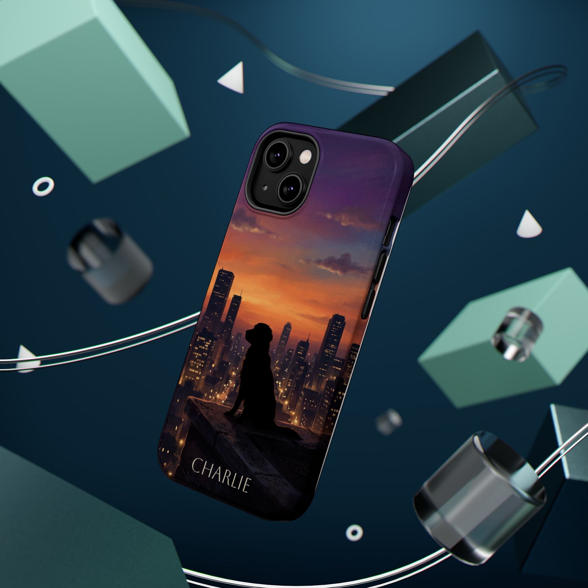 Personalized Golden Retriever City Skyline Phone Case — Wireless Charging Cover