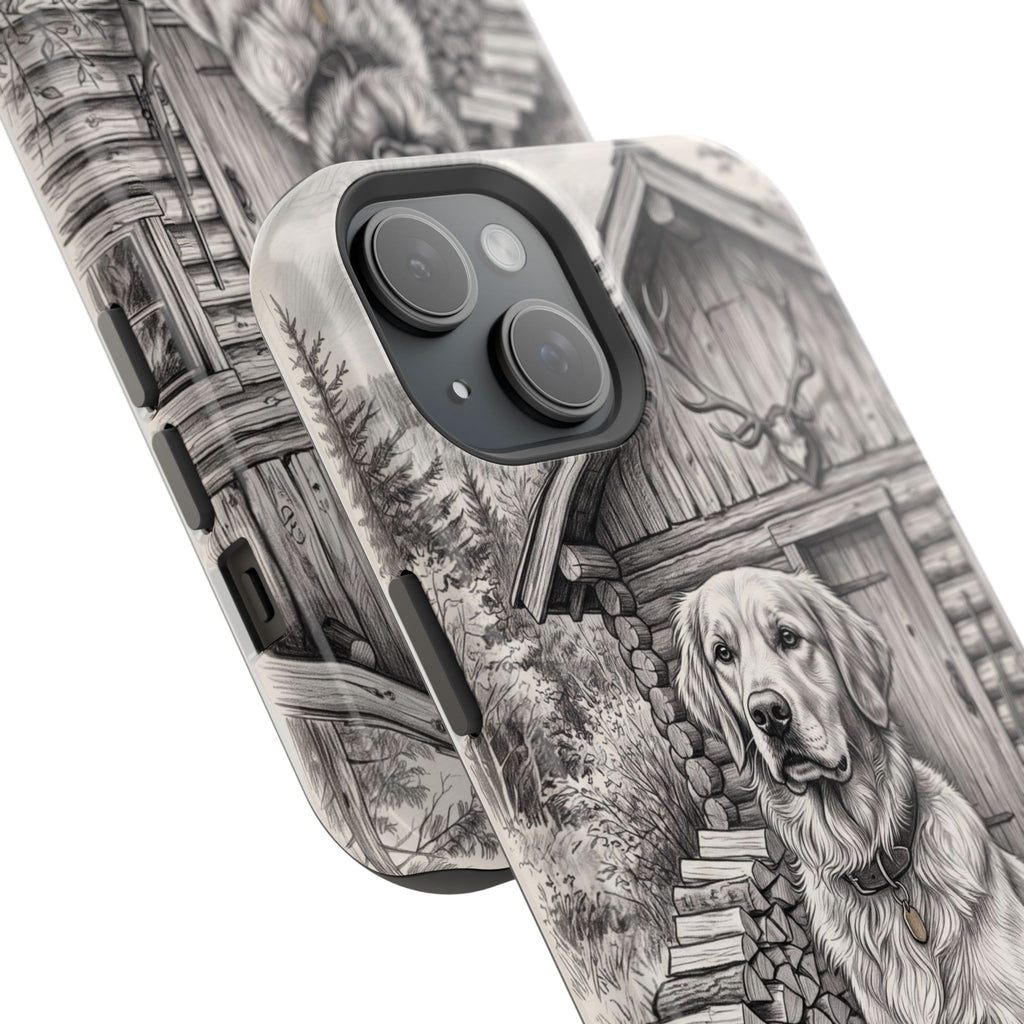 Personalized Golden Retriever Cabin Porch Phone Case — Wireless Charging Cover