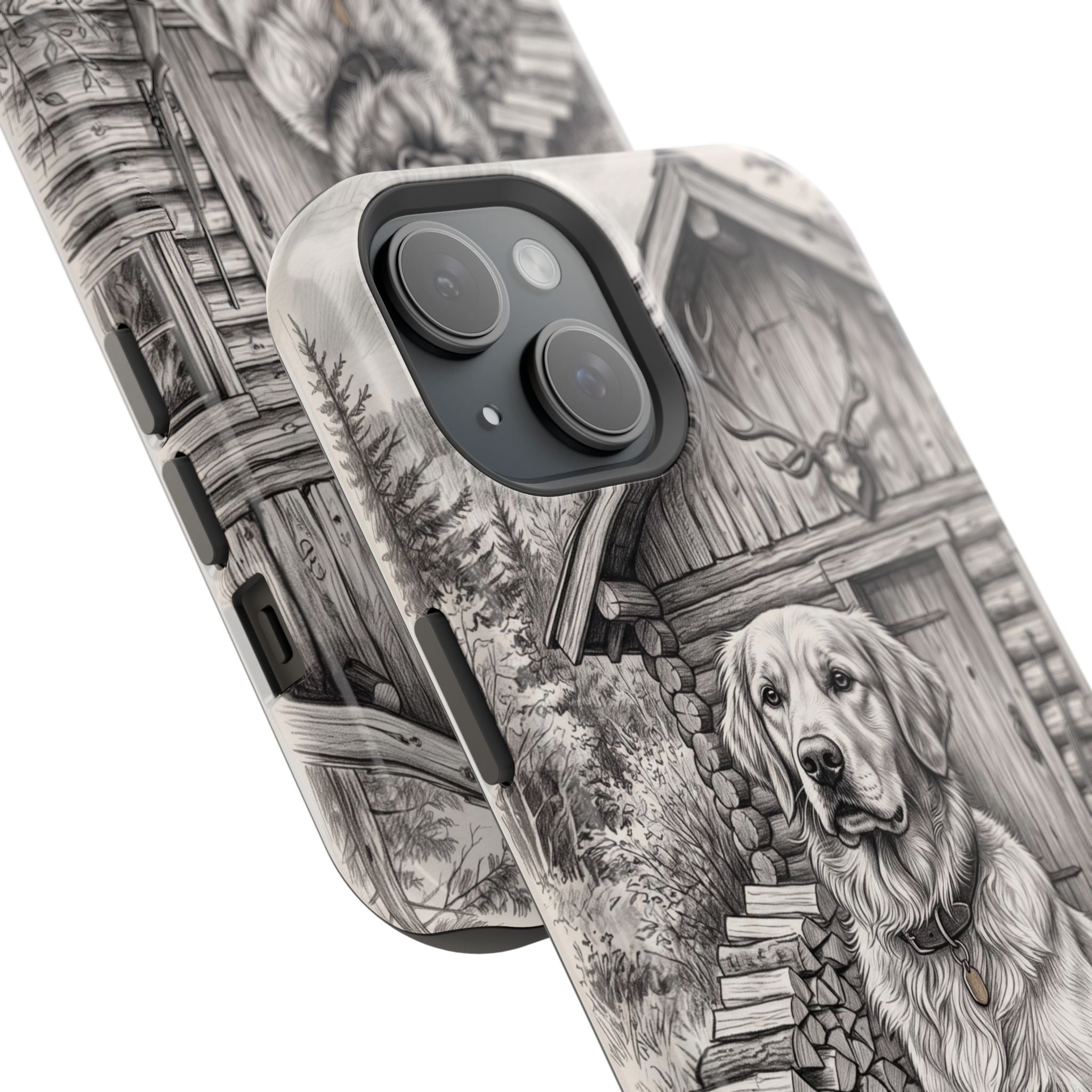 Personalized Golden Retriever Cabin Porch Phone Case — Wireless Charging Cover
