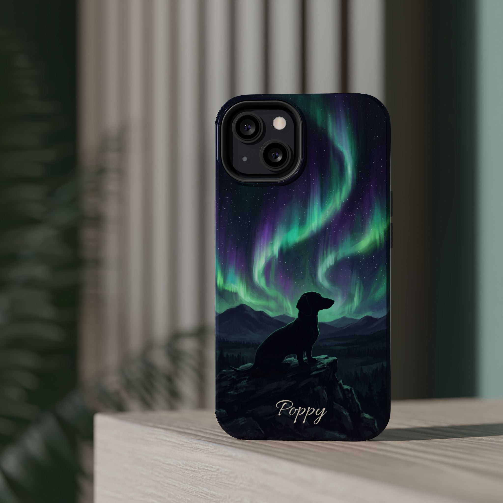 Personalized Dachshund Northern Lights Phone Case — Wireless Charging Cover