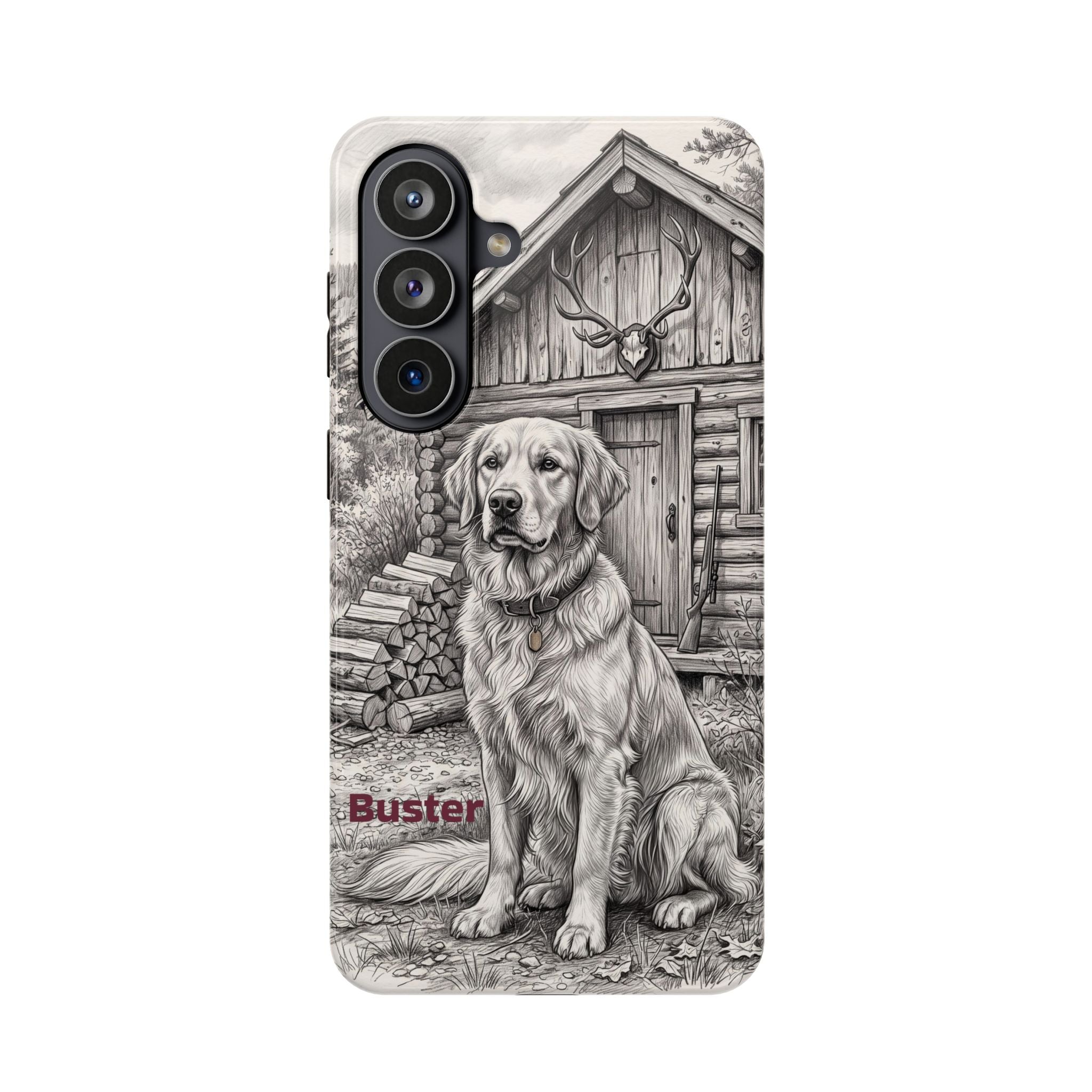 Personalized Golden Retriever Cabin Porch Phone Case — Wireless Charging Cover