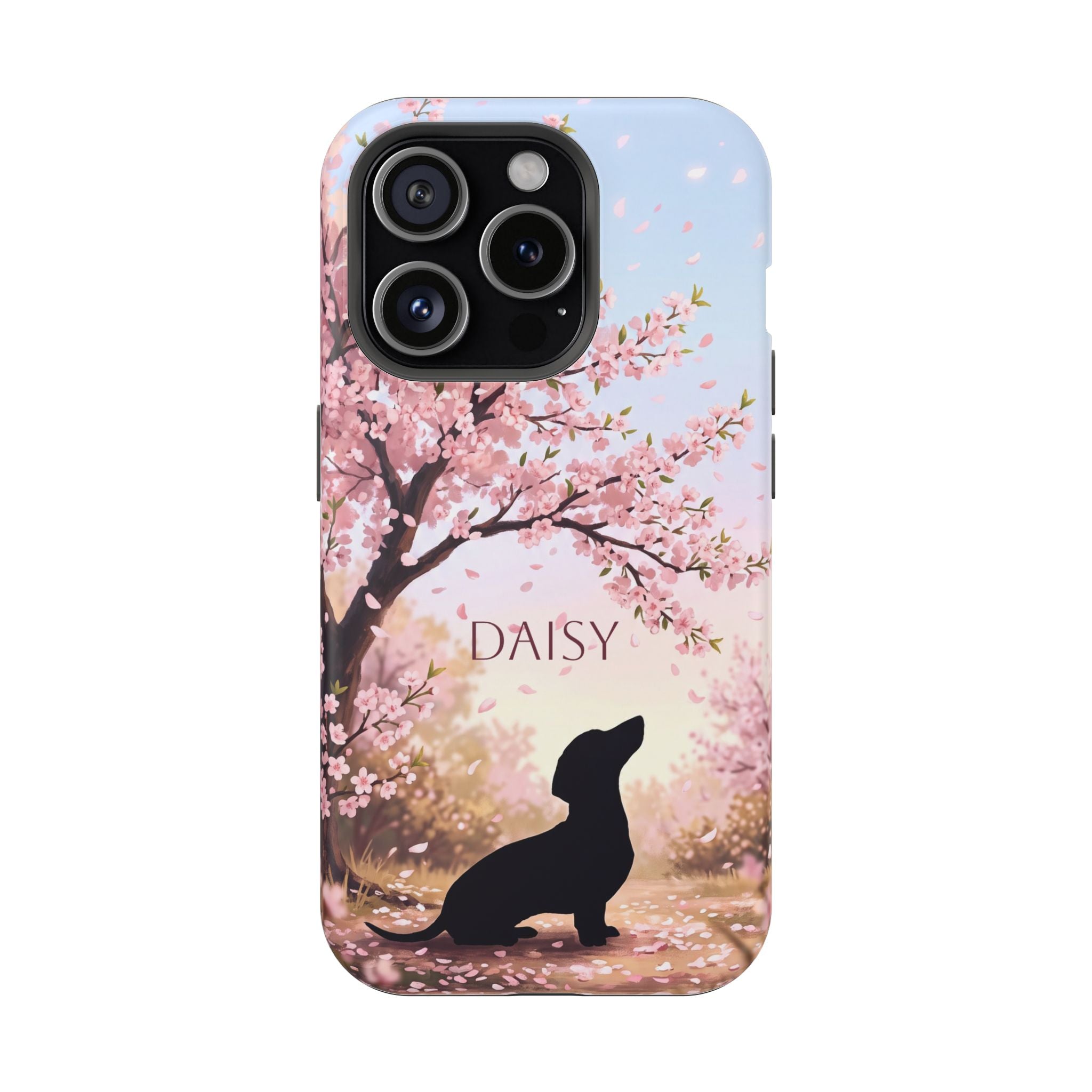 Personalized Dachshund Cherry Blossom Phone Case — Wireless Charging Cover