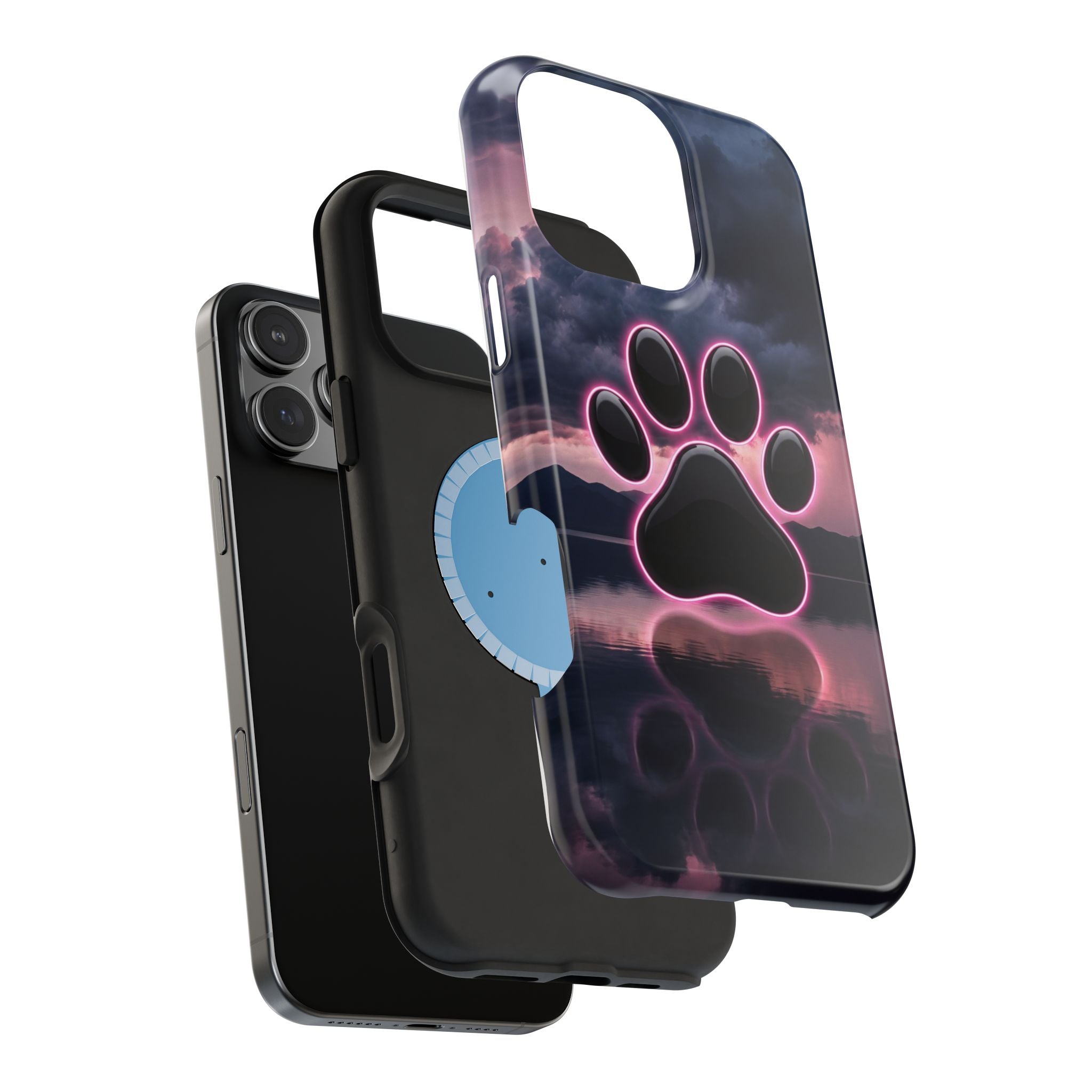 Neon Paw Print Phone Case — Impact-Resistant Wireless Charging Cover