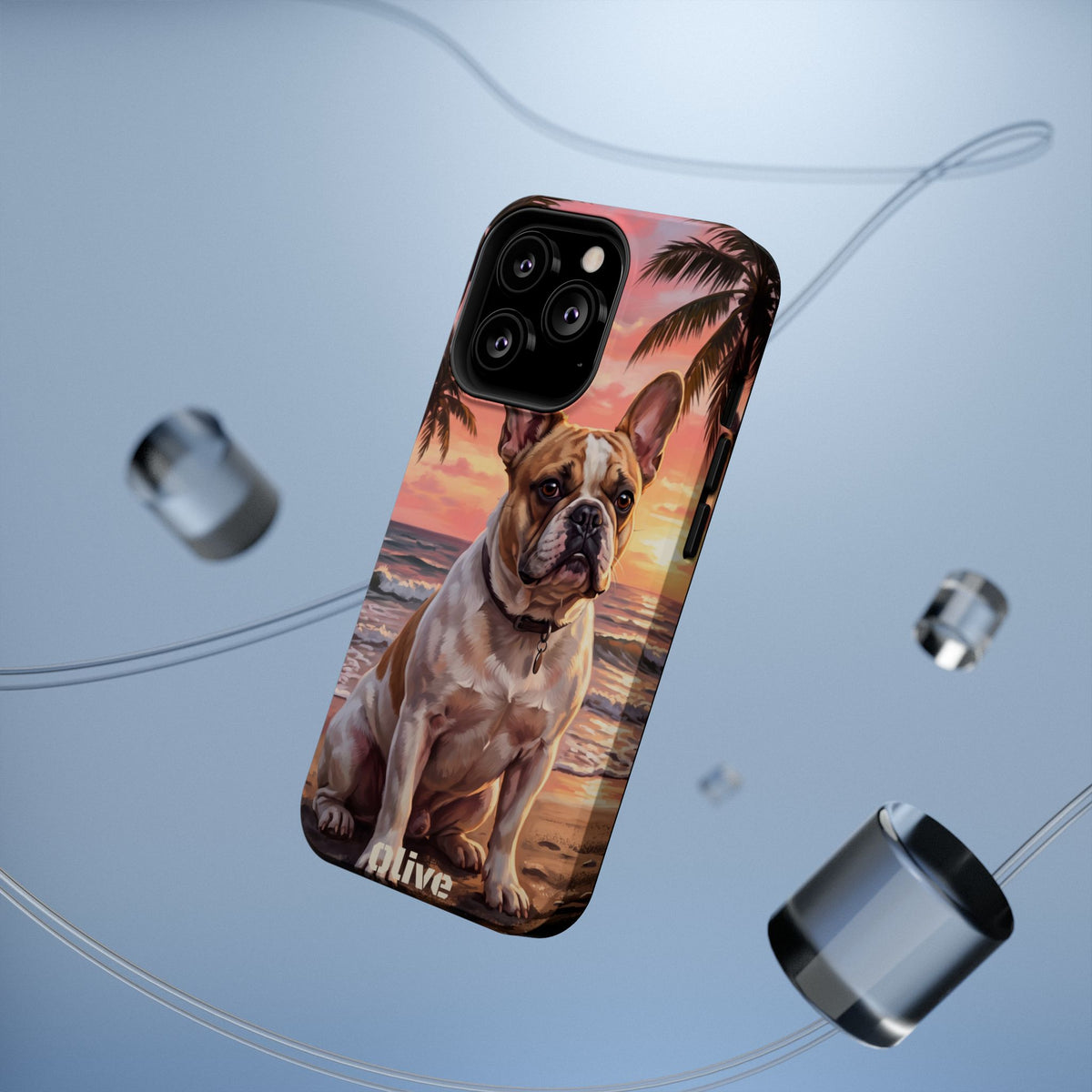 Personalized French Bulldog Beach Portrait Phone Case — Wireless Charging Cover