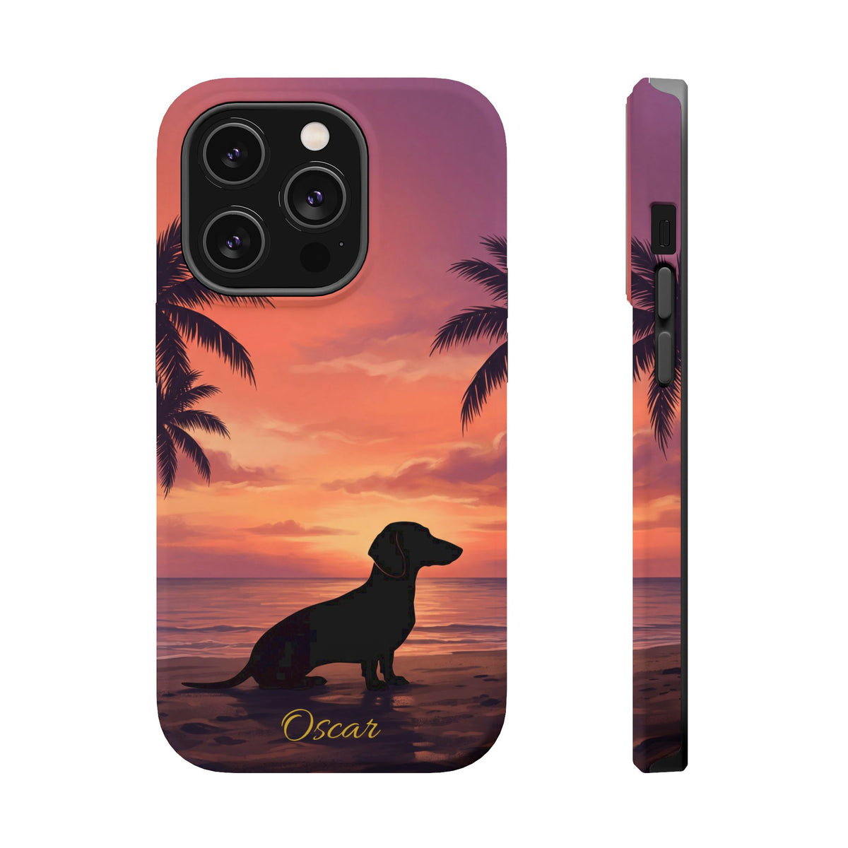 Personalized Dachshund Tropical Beach Sunset Phone Case — Wireless Charging Cover