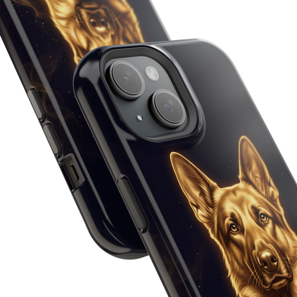 German Shepherd Phone Case | Personalized Gold Glow Art — Tough Magnetic Case with Wireless Charging