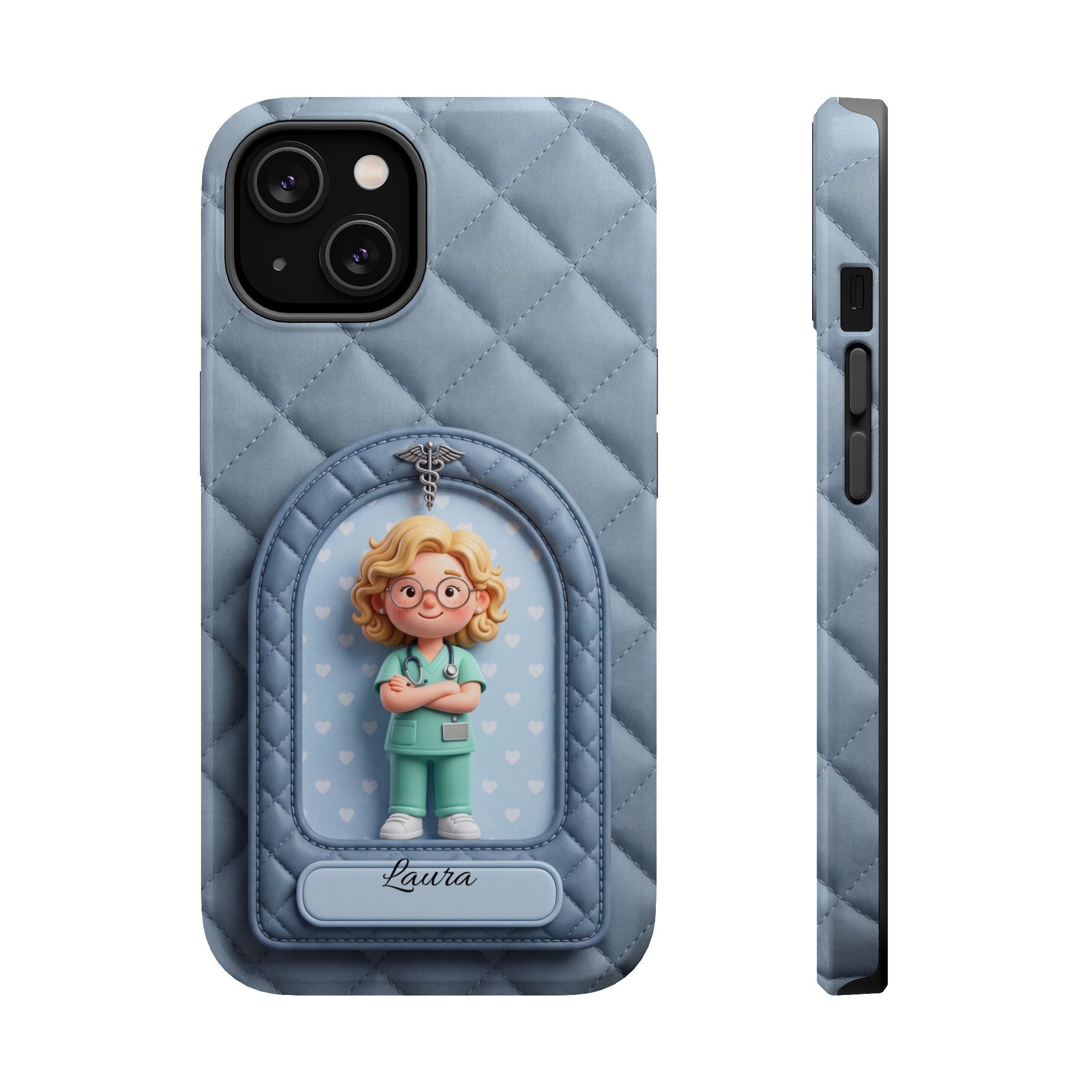 Personalized Quilted Nurse Phone Case — Wireless Charging Cover