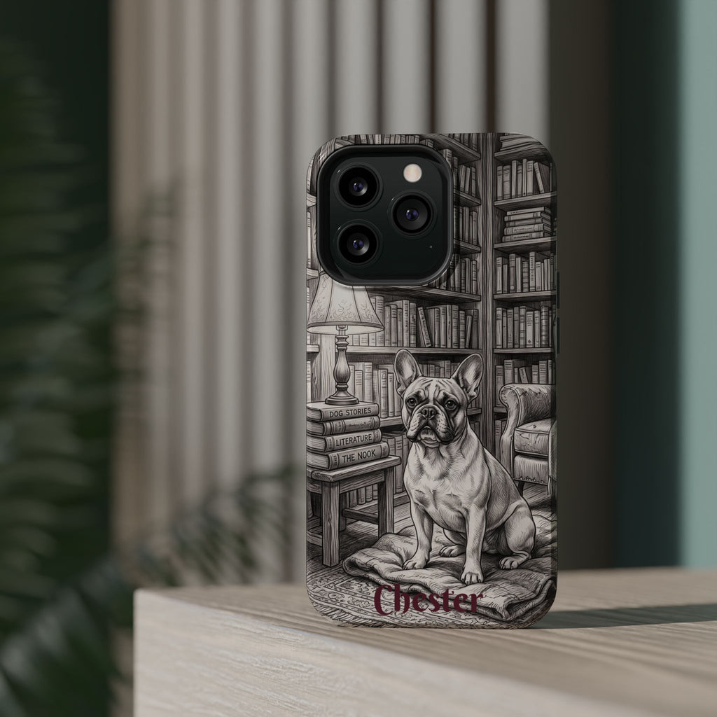 Personalized French Bulldog Library Study Phone Case — Wireless Charging Cover