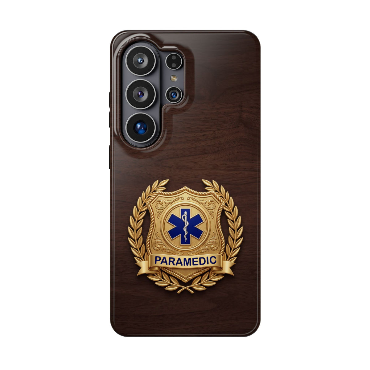 Gold Paramedic Laurel Badge Wood Phone Case — Magnetic Wireless Charging Cover