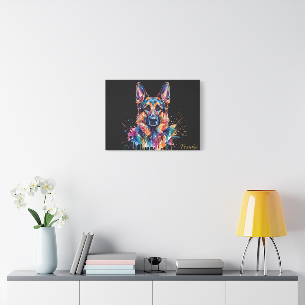 German Shepherd Personalized Canvas | Rainbow Paint Drip Wall Art