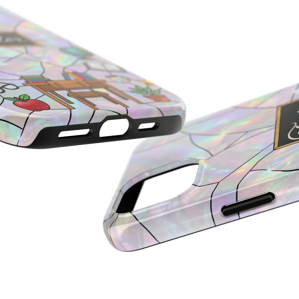 Personalized Teacher Phone Case — Custom Name Stained Glass Classroom Design