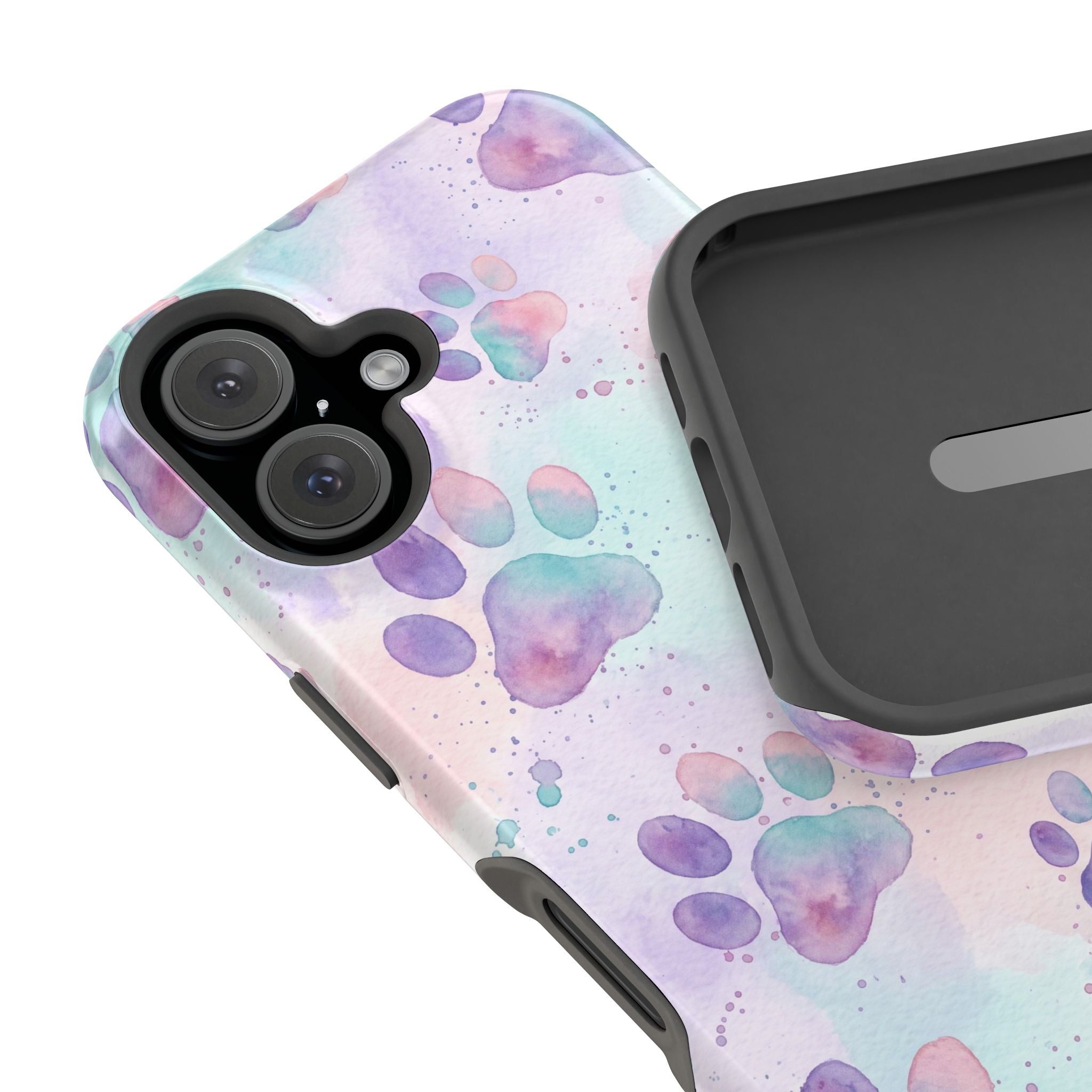Watercolor Paw Print Phone Case — Impact-Resistant Wireless Charging Cover