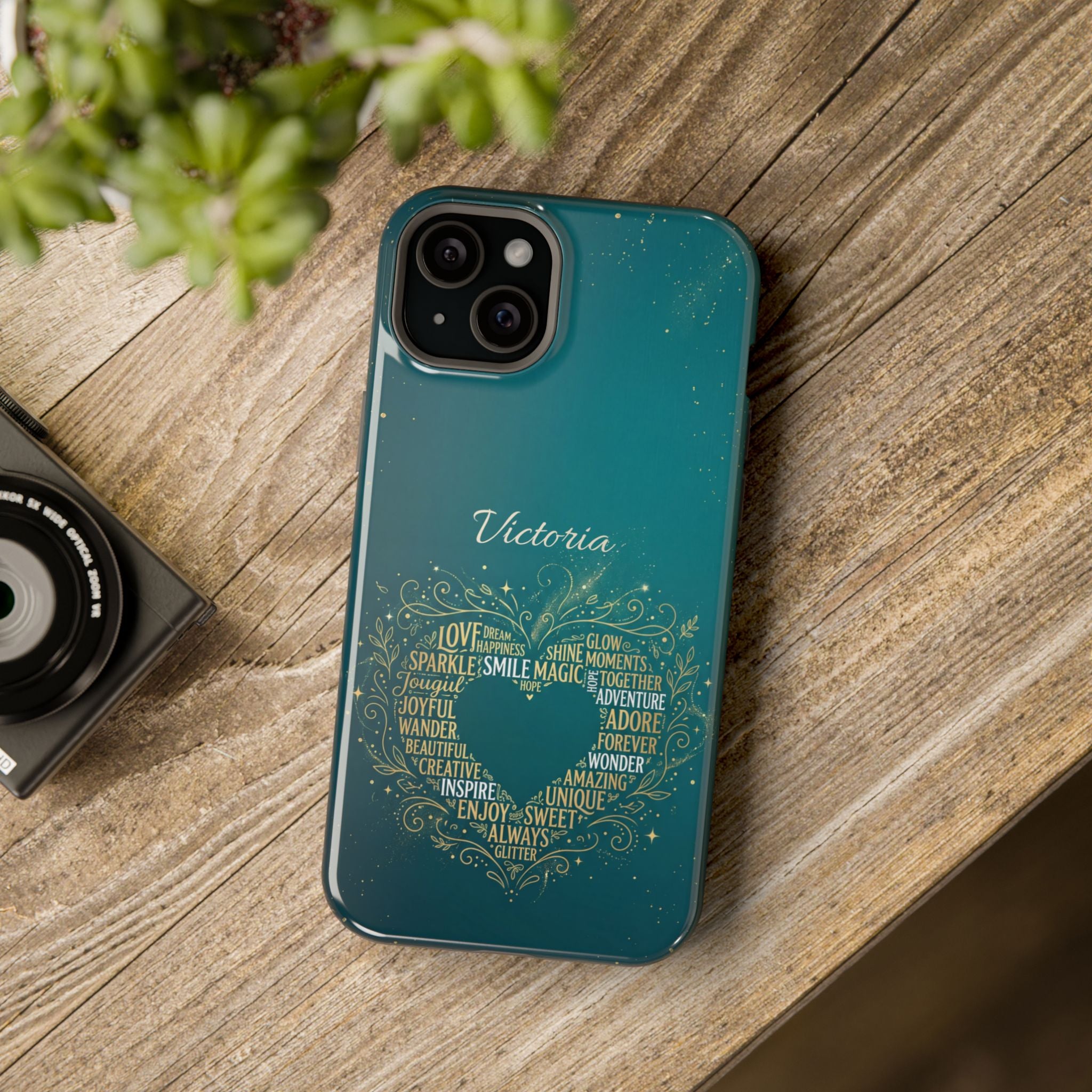 Personalized Teacher Heart Word Art Phone Case — Impact-Resistant Wireless Charging Cover