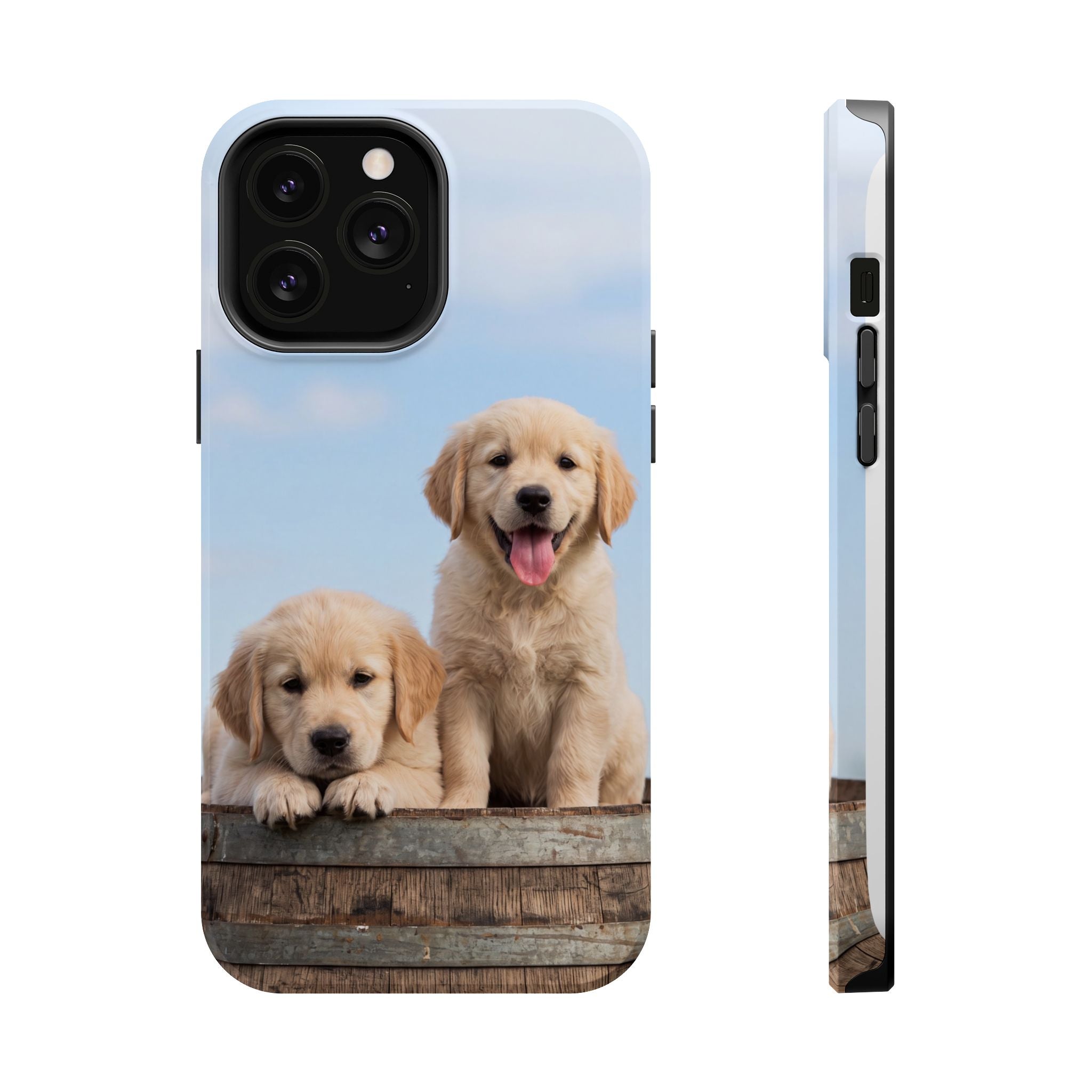 Golden Retriever Puppy Duo Phone Case — Impact-Resistant Wireless Charging Cover