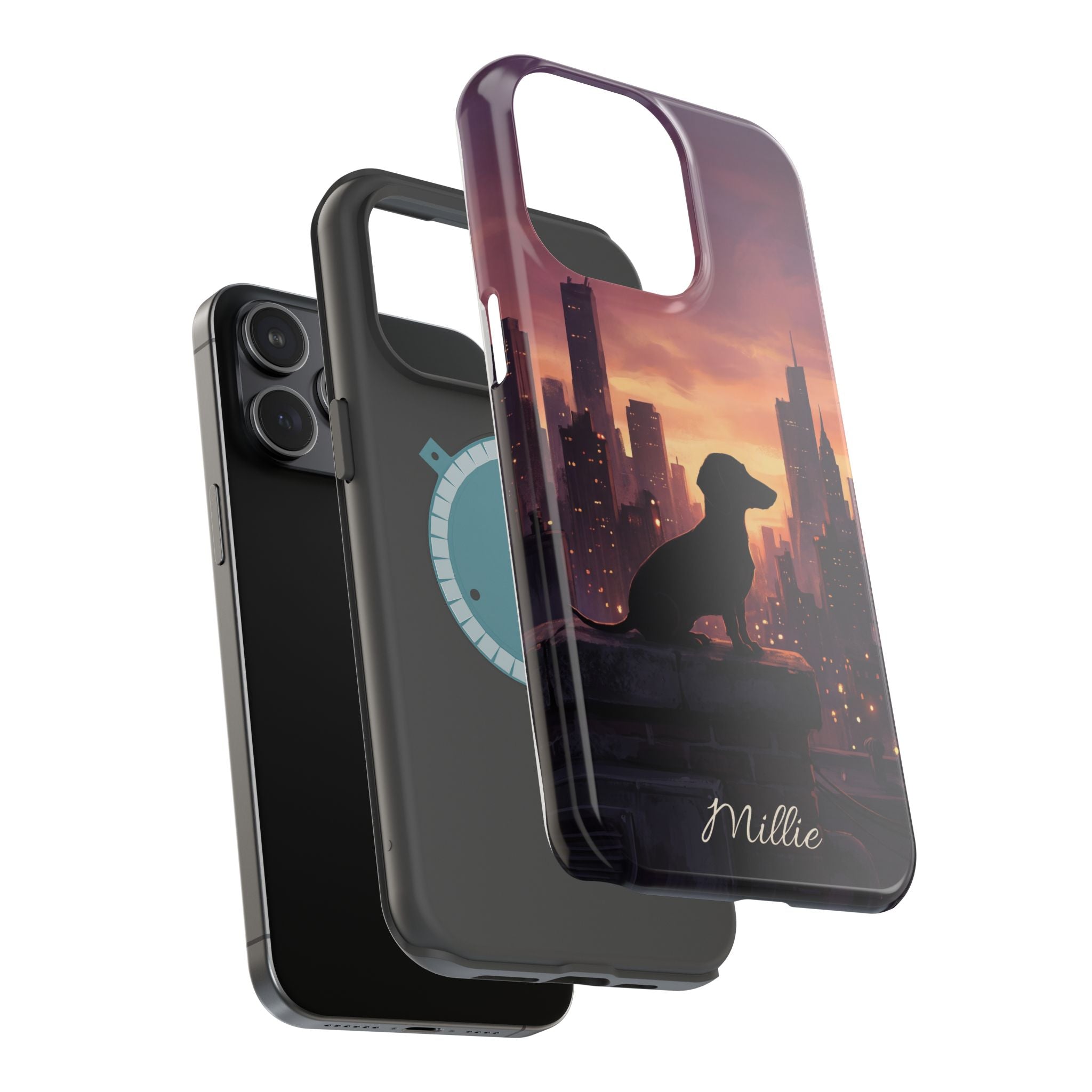 Personalized Dachshund City Skyline Phone Case — Wireless Charging Cover