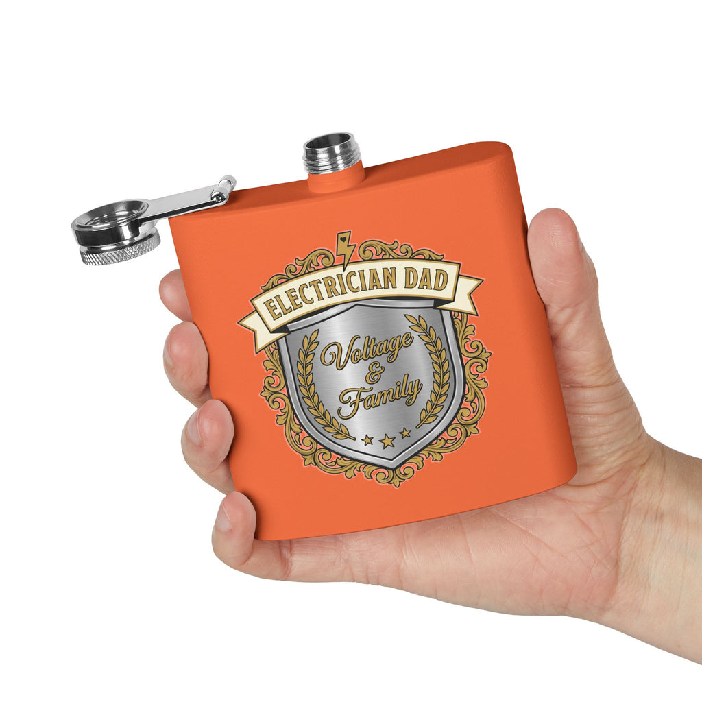 Flask — "Electrician Dad: Voltage & Family" 6oz Stainless Steel Hip Flask