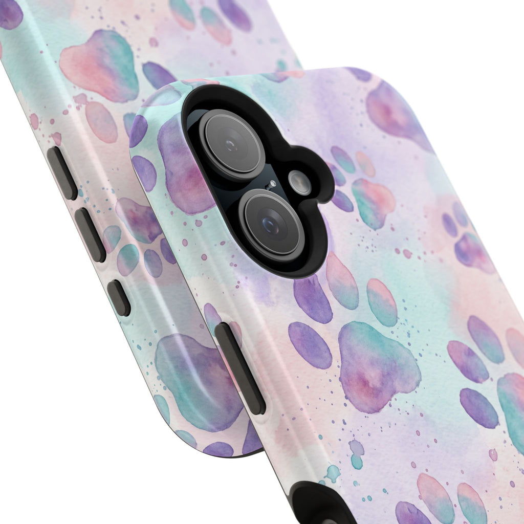 Watercolor Paw Print Phone Case — Impact-Resistant Wireless Charging Cover